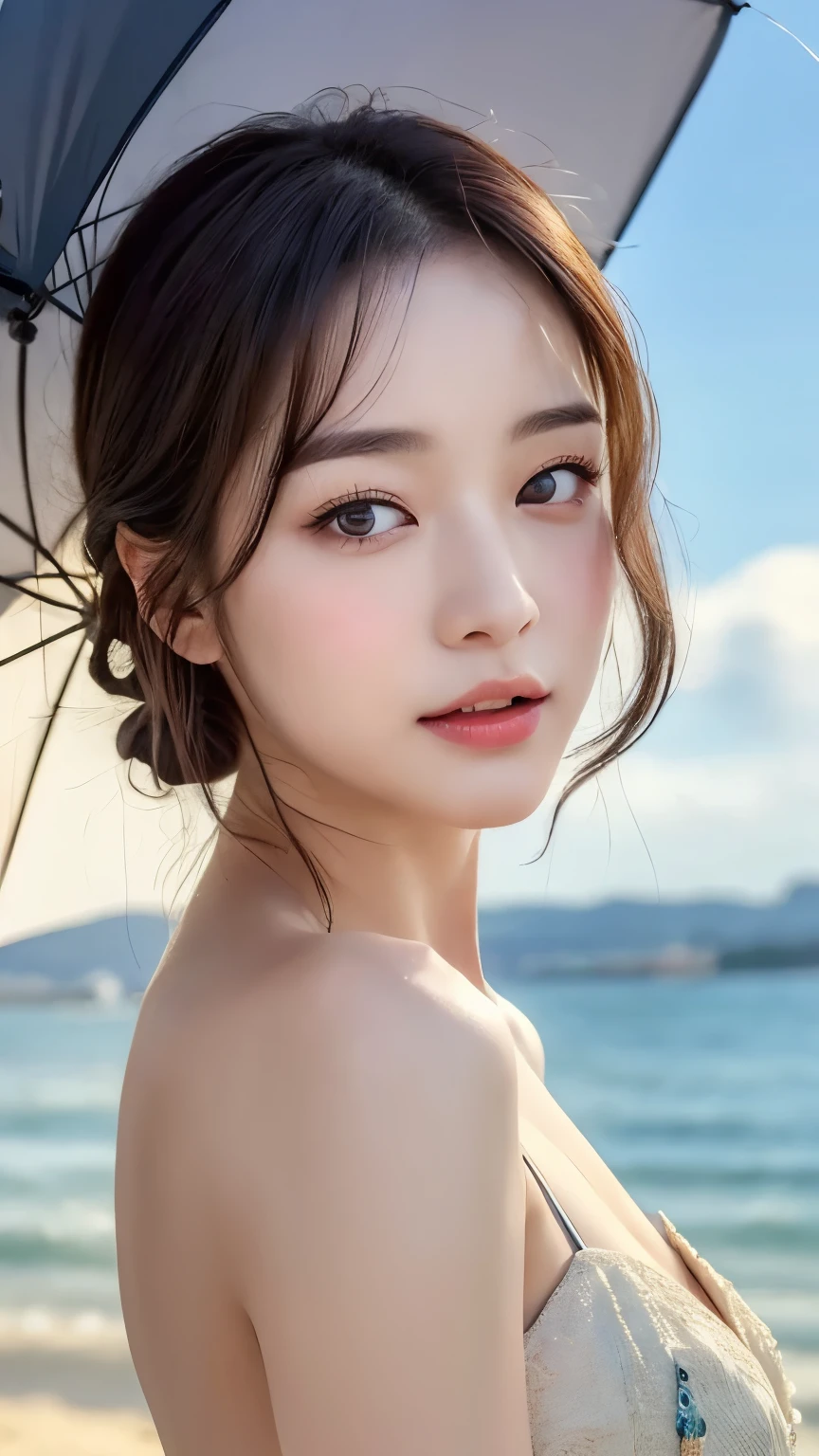 (8k,RAW Photos,Like a photograph:1.85),masterpiece,Highest quality,((The most beautiful mother in Japan))、((sexly))((A mother who gives very strict sex education))((Too sexy mom))、((Big breasts that are too big and a little saggy))、((Very soft breasts))、((length, fluffy, Beautiful black hair(Disheveled updo after intense lovemaking:1.45))), ((Wearing a lewd shiny micro bikini))((Perfect body))、((A cool face with a pure and sexy expression))、((A motherly face))、((Sweaty body))((Tears and sexy eyes))、((Sunlight exposure))、((Beach Background))((Everything is overflowing with sexiness))、((When she sweats, her skin gets oily.、She's Shining.))、((Realistic mommy boobs))、((Sweaty, Glowing Skin))、((Super sexy body))((Sexy atmosphere photo))、((White liquid runs down the valley:1.65))、、((Plump))((Breasts that you want to suck))、((she looks shyly at the camera, Confused expression))、((((The shape of the female genitalia is clearly visible))))、(((Gravure photoshoot for adult magazine)), ((Random glamour model poses))、((((Extremely accurate anatomy))))