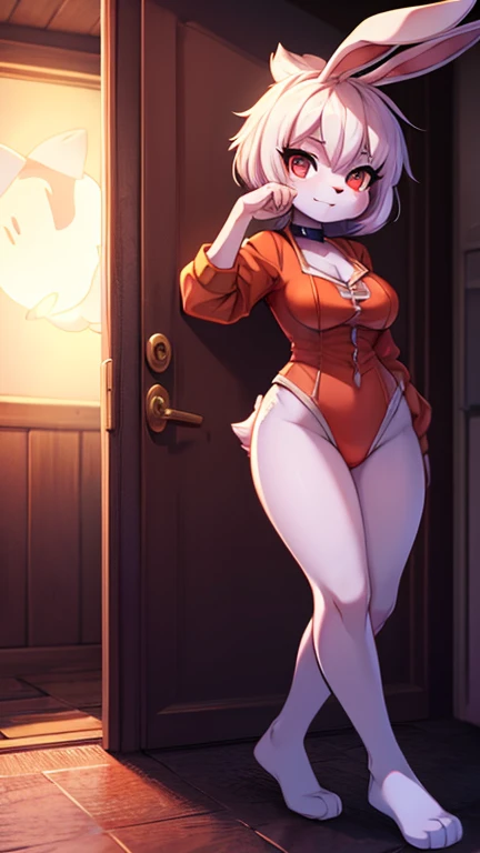 ((Best quality)), ((masterpiece)), (highly detailed: 1.3), anime girl, solo, blonde, one side ponytail, red eyes, freckles, large breasts, small waist, nice ass slim, sexy strapless one piece swimsuit, sexy bunny ears, high heels, walking towards the viewer, cleavage, shy, erotic expression, full body picture, 8k, best quality