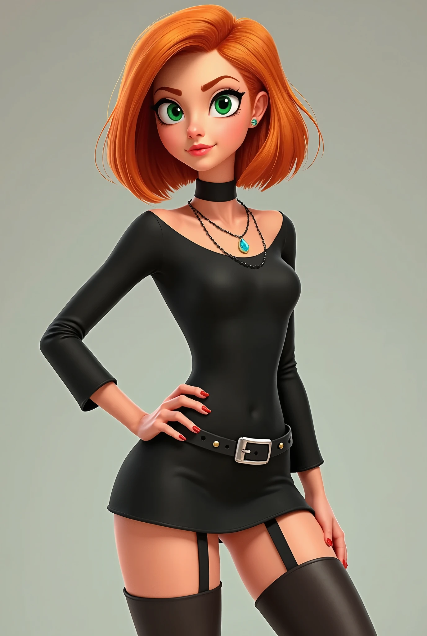 Hazura the female anthro golden retriever, orange ponytail hair, pink lipstick, dark pink corset, grey boots, 17 years old, Japanese accent, Disney cartoon, full body concept art