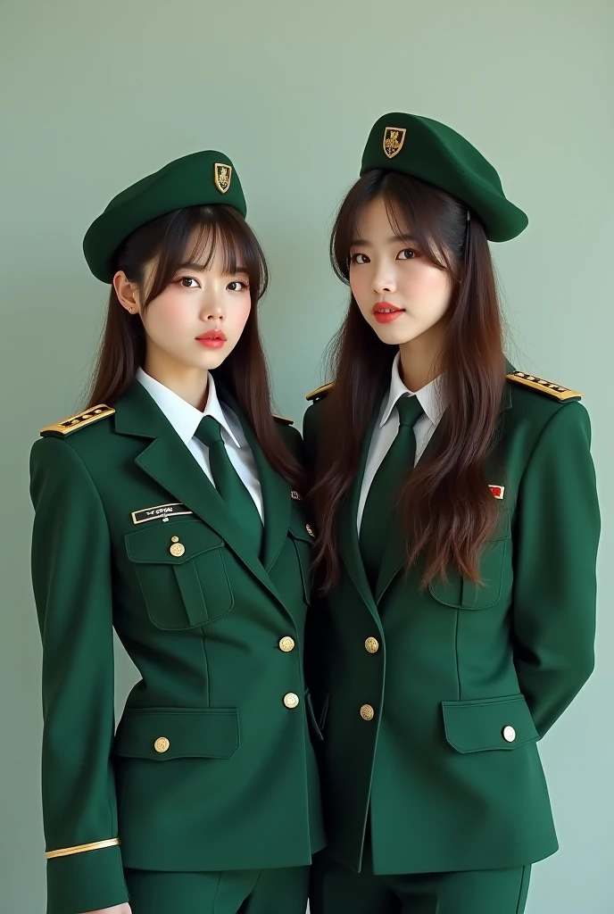 two women in military uniforms sitting on a bench in front of a hut, a portrait by Emma Andijewska, tumblr, digital art, infantry girls, wearing military uniform, alena aenami and lilia alvarado, wearing a military uniform, perfect military composure, wearing military outfit, army, military, military girl, in full military garb, in uniform