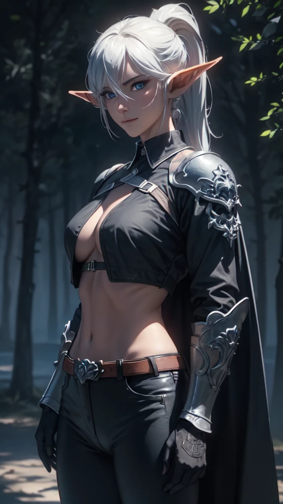 androide 18,yorha 2b,tracer,y'shtola rhul, Lord of the Rings,Warcraft,de cerca,bosque de invierno,magic elf forest,tatuajes de runas,plugsuit verde real y dorado,maillot manga corta elfo del bosque,capa de elfo real,armadura de elfo del bosque,micro shorts de licra,vientre descubierto,pelo corto de elfo,maquillaje de guerra,blue eyes,cabello plateado multicolor,guantes largos elfos,sonrisa sexy,pecas,hermosa chica,botas altas de elfo,Pechos grandes,8K,ultra detallado,realista,fantasy art,armadura vikinga,horquilla para el cabello,perforaciones en las orejas,(clima:lluvioso),1 chica,orejas de elfo,sosteniendo una daga de elfo,