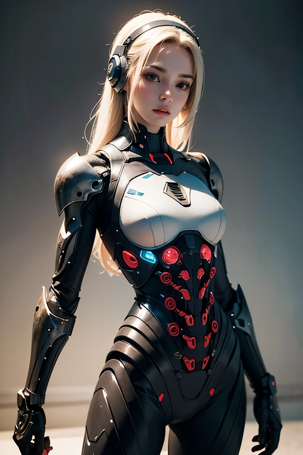 1 girl,solo,Moderate bust,(Thigh gap:1.2),ruanyi0152,(Cyan background),ruanyi0238,cable,Mechanical Parts,Skeleton,spine,Blonde,Bobcut、whole body,Best Quality、masterpiece、High Resolution、Official Art、Highly Detailed CG Unity 8K Wallpapers