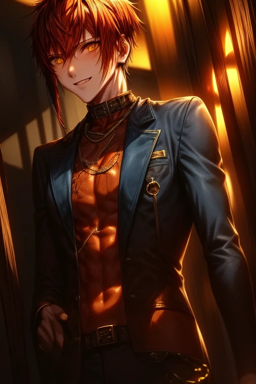 Red hair, boy, yellow eyes, tall