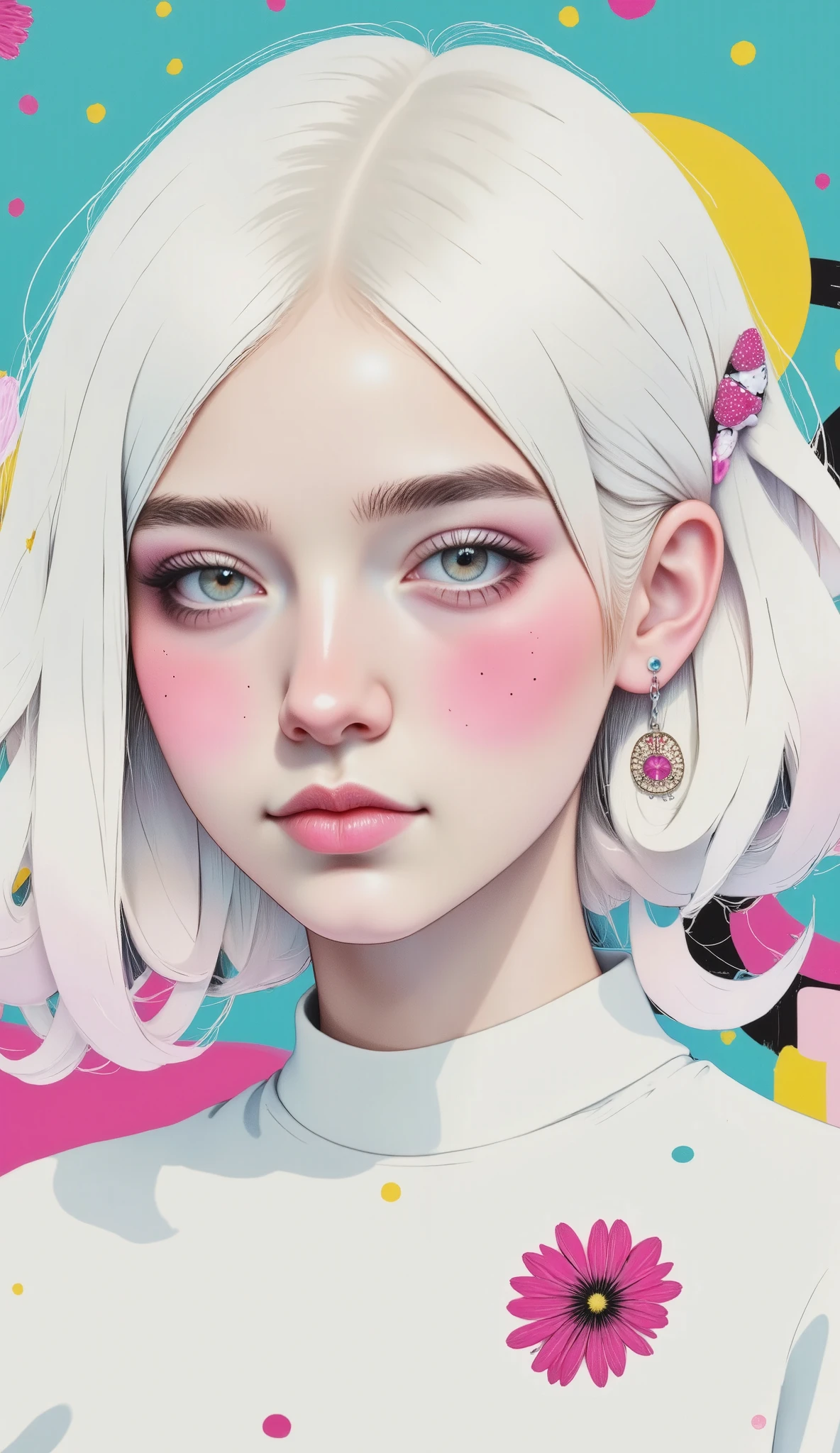 A close-up of a blonde haired woman in a white dress, WHITE PORCELAIN SKIN, Albino pale white skin , fair and clear skin!!, very very pale blonde hair, very pale blonde hair, pale ivory skin, very very pale white skin , pale porcelain skin, very very very pale white skin , very very pale white skin , pale skin curly blond hair , pale white skin