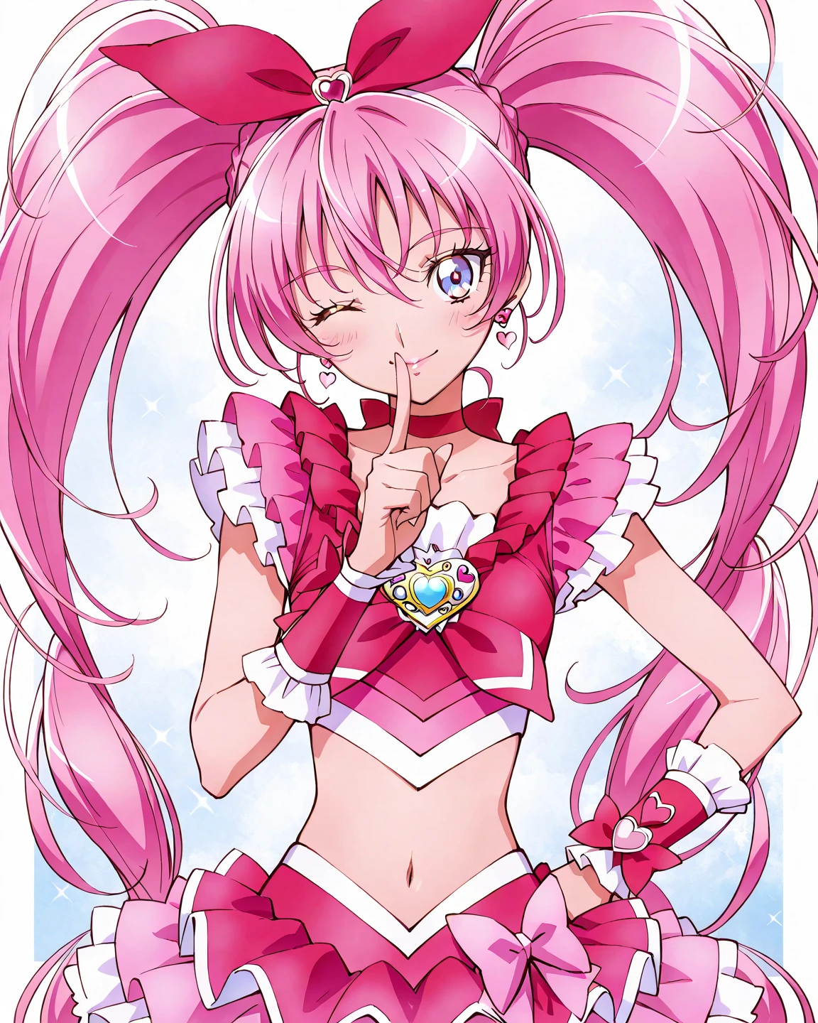 Cure melody,pink hair,twintails,armpit,sweating,angry,erect nipple,thighhighs