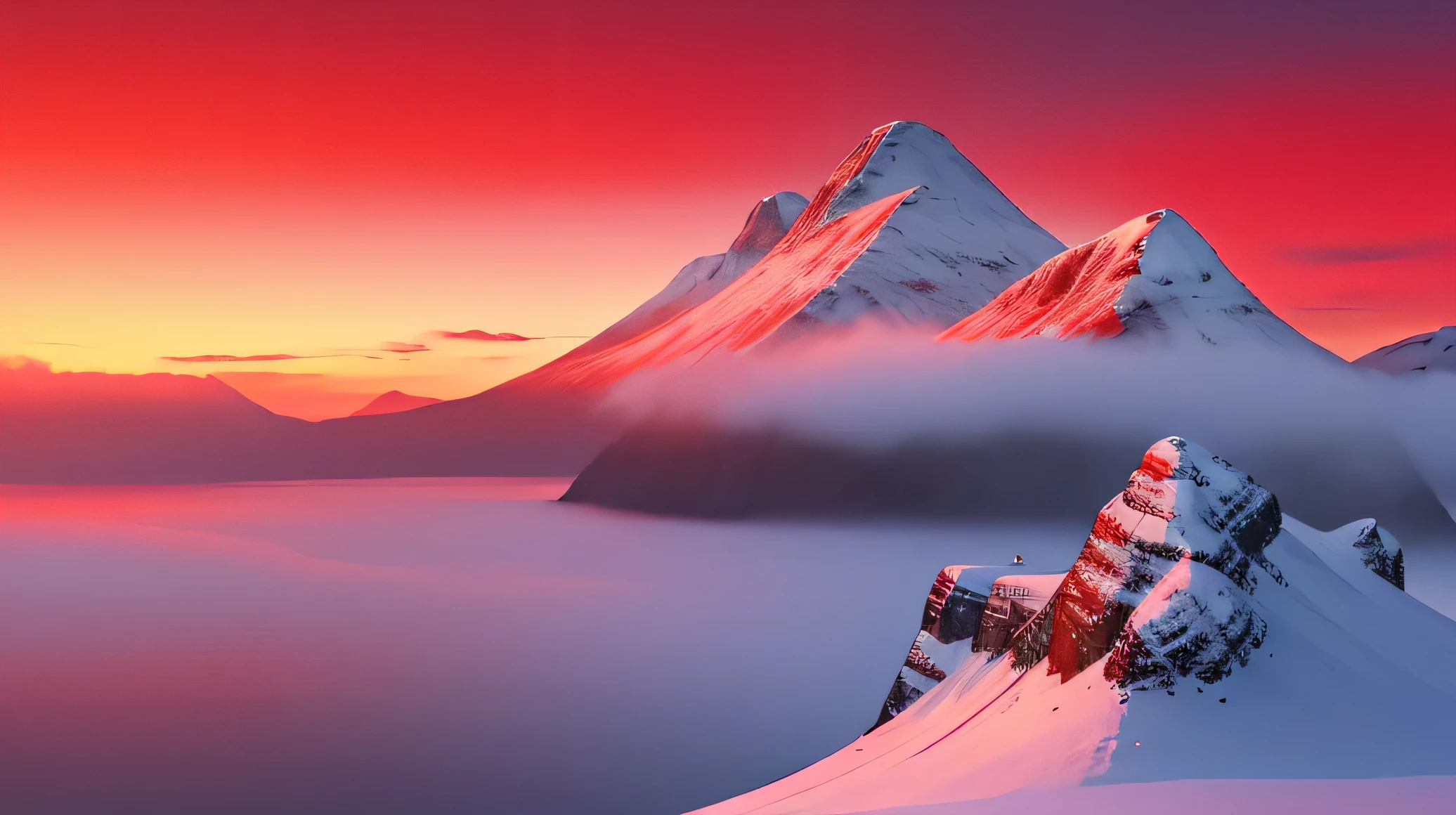 canvas for painting on top of a mountain in shades of red 8k with red lights