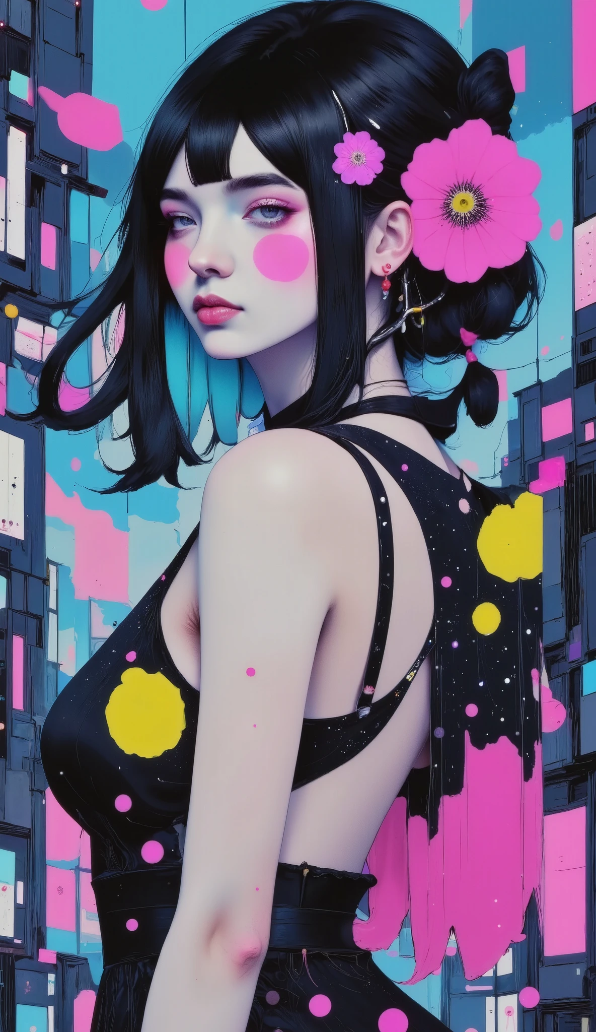 score_9. score_8_up, score_7_up, score_6_up, score_5_up, score_4_up, 1girl, blue hair, curvy, gothic, g0th1cPXL, glowing, neon, devil,official art, unity 8k wallpaper, ultra detailed, beautiful and aesthetic, masterpiece, best quality, (zentangle, mandala, tangle, entangle), (fractal art:1.3) , 1girl, extremely detailed, dynamic angle, cowboyshot, the most beautiful form of chaos, elegant, a brutalist designed, vivid colours, romanticism, by james jean, roby dwi antono, ross tran, francis bacon, michal mraz, adrian ghenie, petra cortright, gerhard richter, takato yamamoto, ashley wood, atmospheric, ecstasy of musical notes, streaming musical notes visible