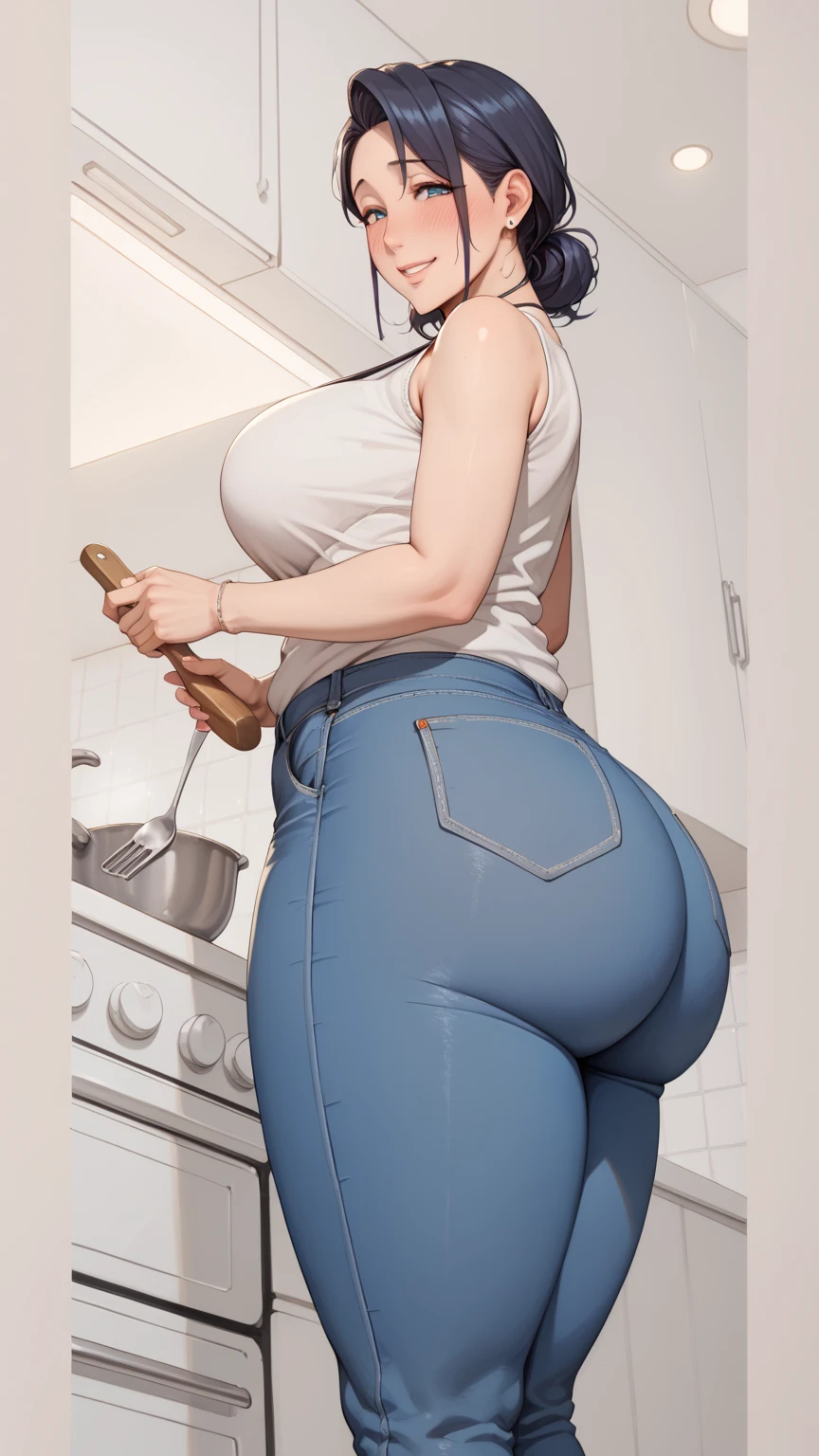 (nude), no clothes, ((narrow hips: 1.2)), small butt, large labia, ((tiny breasts: 1.3)), round eyes, (looks like Tessa Winters), (pubic hair), puckered lips, (big clit), ((sticky pussy)), perfect eyes, symmetrical eyes, ((flat chest)), (flat chested:1.2), (large nipples), perfect eyes, symmetrical eyes, ((view of her back: 1.3)), ((view from behind: 1.2)), cellulite, ((showing her butt), (((cellulite:1.3))), matte background, bent over the counter, (small butt: 1.0)