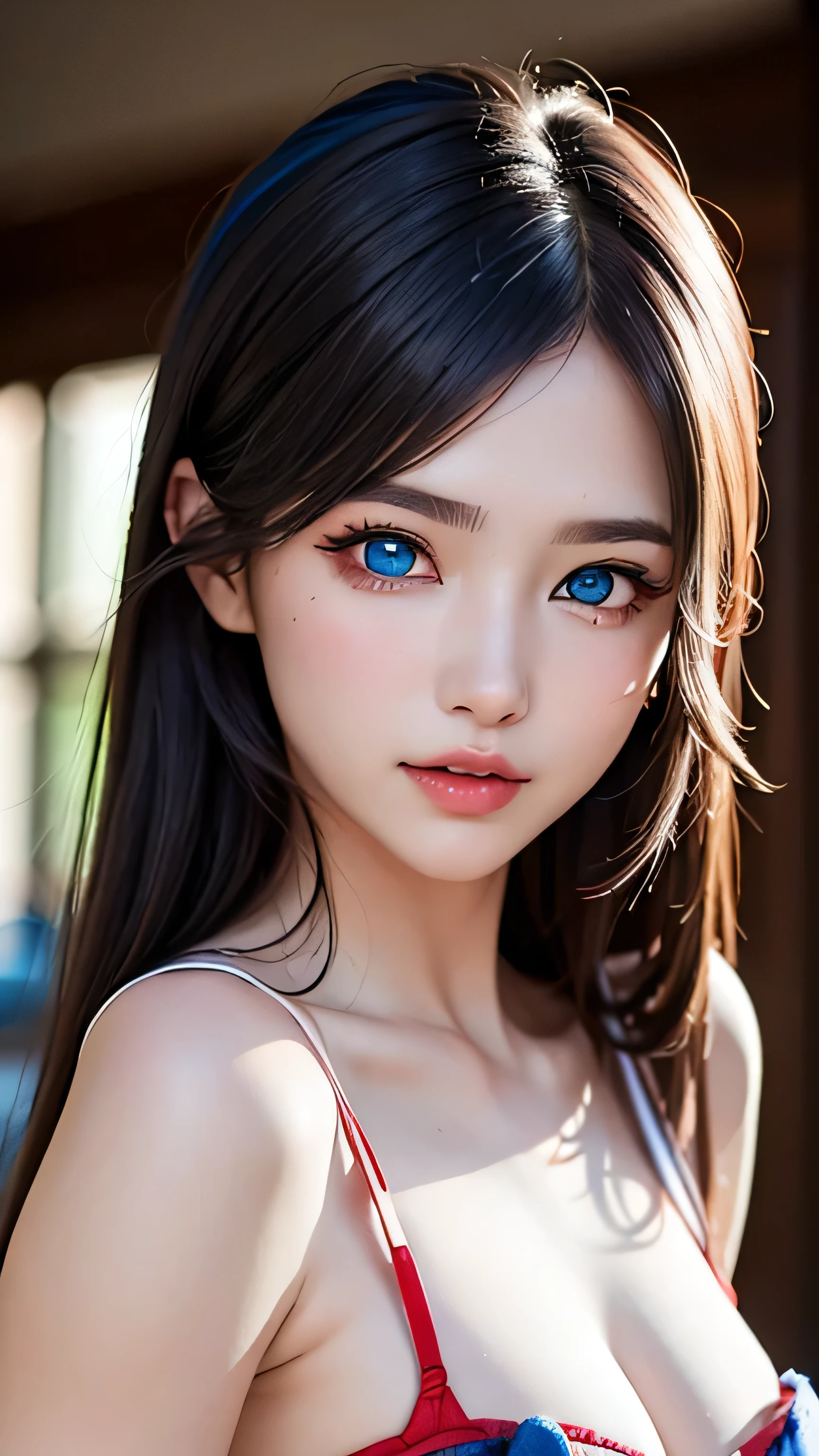  Devilishly Cute Attractive Girl、(((( Heterochromia - Red and Blue Eye Color ))))、Through the bangs、 Beautiful Attention to Details 、 beautiful lip details 、 very detailed face、Devilish Gesture 、 charming eyes、 long eyelashes 、 One Girl、 Digital Art 、 pastel colors 、 soft lighting 、 movie、 romantic 、 ether、 elegant 、 stylish、 fashionable 、 prank：1.2、（ best quality 、16k、 high resolution、masterpiece：1.2）、 more details、（超 real 、 real 、 photorealistic：1.37）