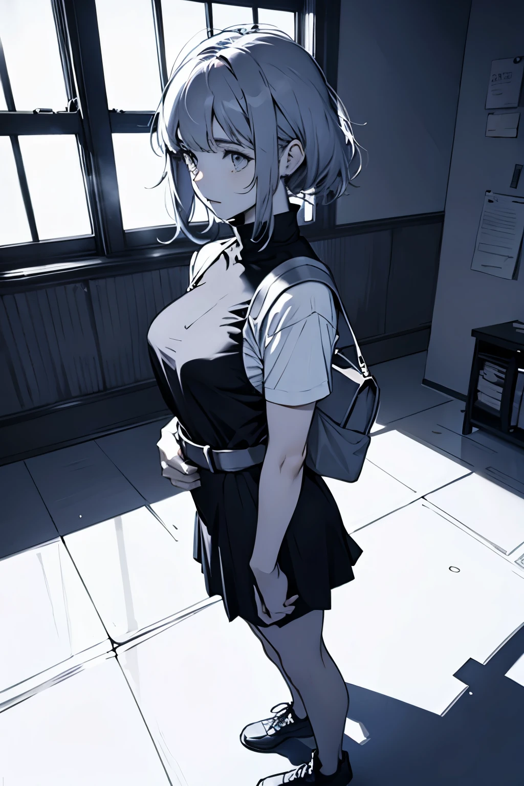 (Arms tied, Put your arms behind your back, rope, Tied legs:1.2), squat, High resolution, Highest quality, figure, Super detailed, (Detailed face), (Detailed eyes), Soft lighting, Highest quality, Super detailed, masterpiece, View your viewers, anger, Open your mouth, One girl, alone, short hair, Brown Hair, , skirt, (colorful), Hut, window, night,