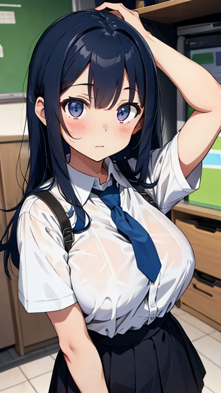 girl、Small breasts、Black Hair、Iris、ponytail、Black sweater、Put on a white coat、Having medication、smile、Science room