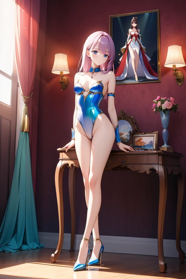 nsfw,masterpiece, best quality,solo, 1girl,18 years old,teenager,small breasts,OYUKI, <lora:urusei yatsura oyuki s1-lora-nochekaiser:0.7>,LONG HAIR,BLUE EYES,BLUE HAIR,PONYTAIL,sitting on ancient armchair chinese,evil_smile, looking_at_viewer, evening dress,cleavage, bare_shoulders, choker, elbow_gloves,(from_below), full_body, nightclub background, dynamic pose, dynamic lighting, hyper-realistic, photo-realistic, highly detailed,((legs focus)),toes, toenails,((red open toe shoes))