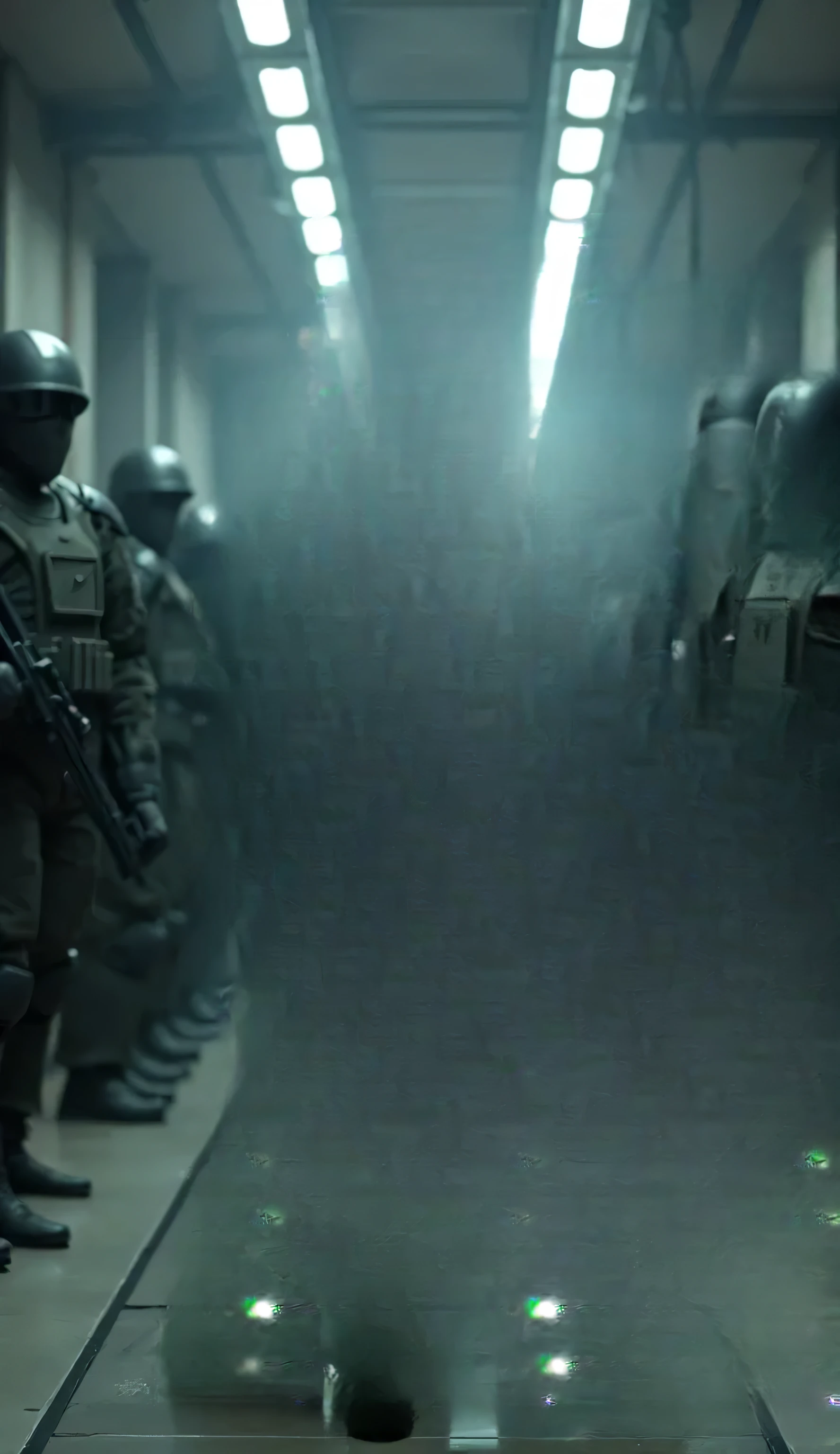 there are many people in gas masks standing in a tunnel, portrait of a alien insect, cinematic environment, yasuke 5 0 0 px models, pale blue faces, big moths, tournament, group, set photograph, visual key, buggy, apartment complex made of tubes, in costume --auto --s2