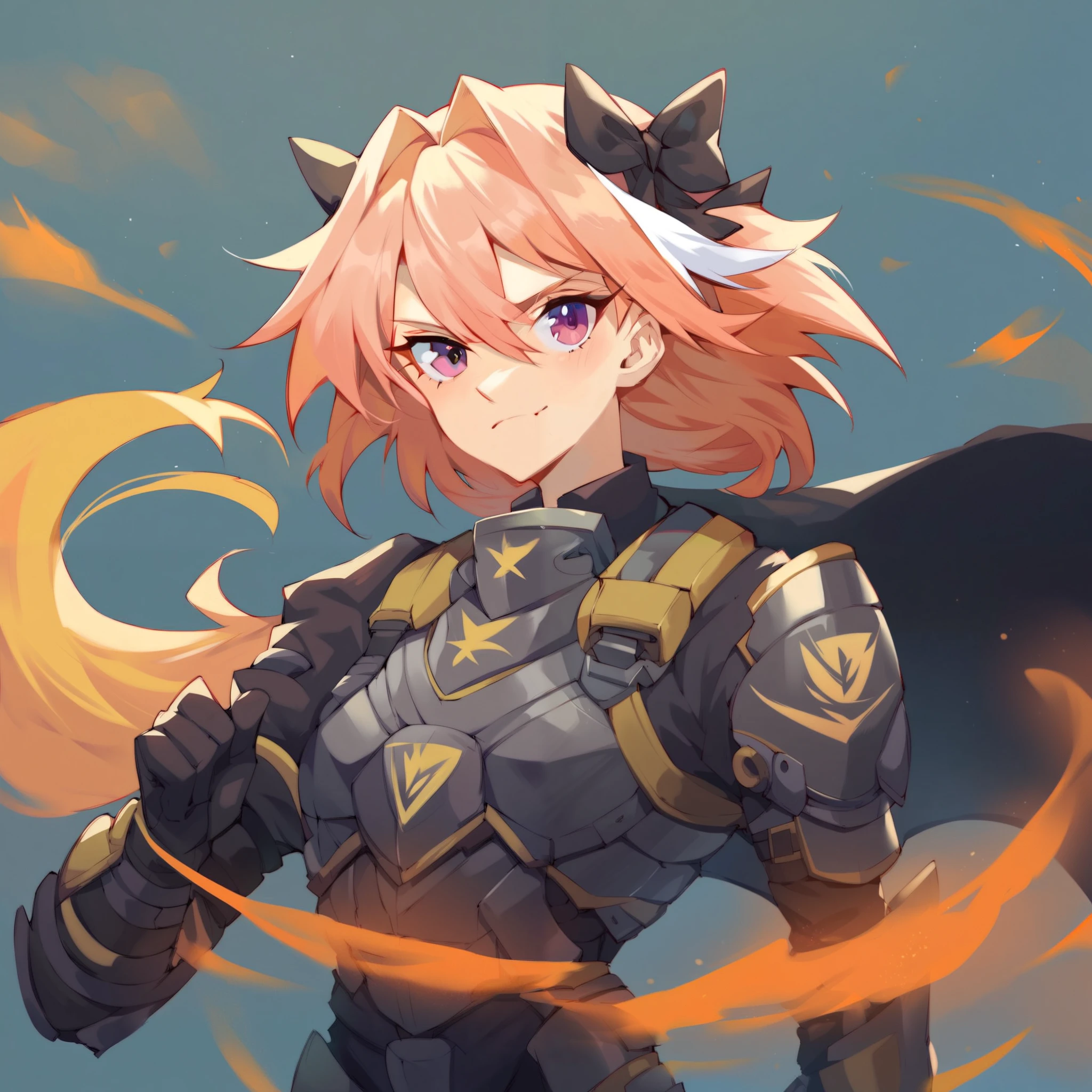 1Astolfo wearing helldiver armor, wearing grey with yellow inlays helldiver armor (wearing grey with yellow inline helldiver armor) is wearing sci fi helldivers armor, solo, alone, (SOLO)(ALONE) wearing cape
