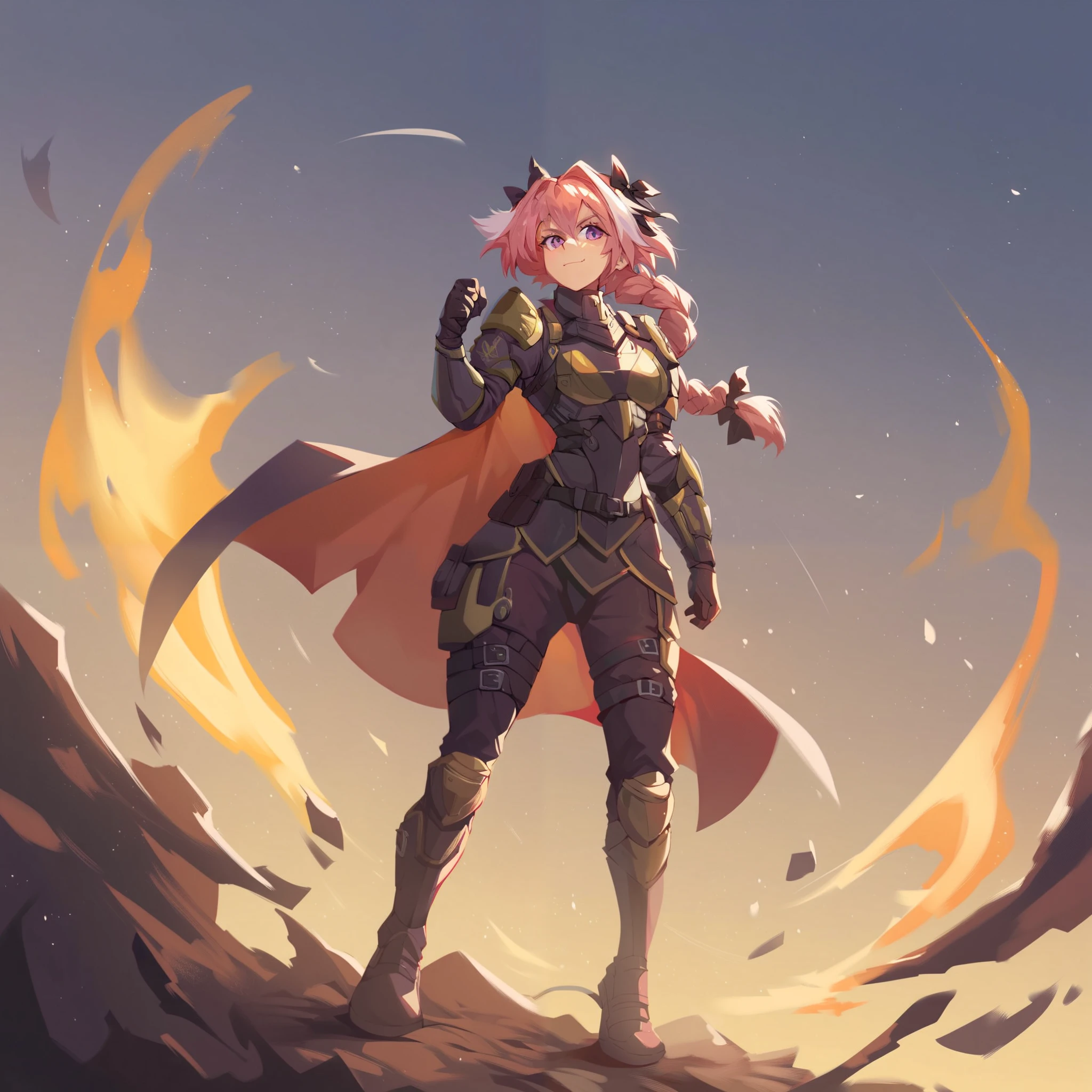 1Astolfo wearing helldiver armor, wearing grey with yellow inlays helldiver armor (wearing grey with yellow inline helldiver armor) is wearing sci fi helldivers armor, solo, alone, (SOLO)(ALONE) wearing cape