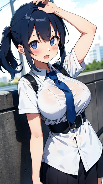 mastute piece,Best Quality,insanely detailed,8k cg,nsfw,
(shoot upper body:1.3),
(1girls:1.3),standing,looking at viewr,body in front,both arms behind back,(police women uniform:1.3),
break,
blush,shy,(ecstasy face),(trembling:1.2),break,(light blue hair),
break,
perfect breasts,perfect teats,(open mouth:0.9),(large breasts:1.3),
(city)、