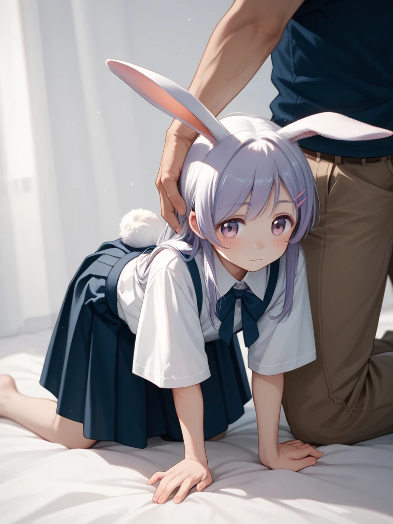 White haired man　Short Hair　Has white cat ears and a tail　Brown eyes　Shota　cute　Gay　He is wearing a white polo shirt and a grey blazer over it.　A blue ribbon is attached to the chest　Clothed sex　nude　imprisonment　Hands tied behind your back　見知らぬ男達とMore than one personで性行為をします　penis　semen　stickiness　In the park in the evening(On all fours)　Park Background　On the grass　Evening sky　The delicate light of the evening　Anal Sex　More than one personレイプされる　Pleasure　Close your eyes and cry　drunkenness　Excessive sweating　Intense ejaculation　Clear ergonomics　Being creampied　Blushing　orgasm　gang rape　More than one person　High resolution