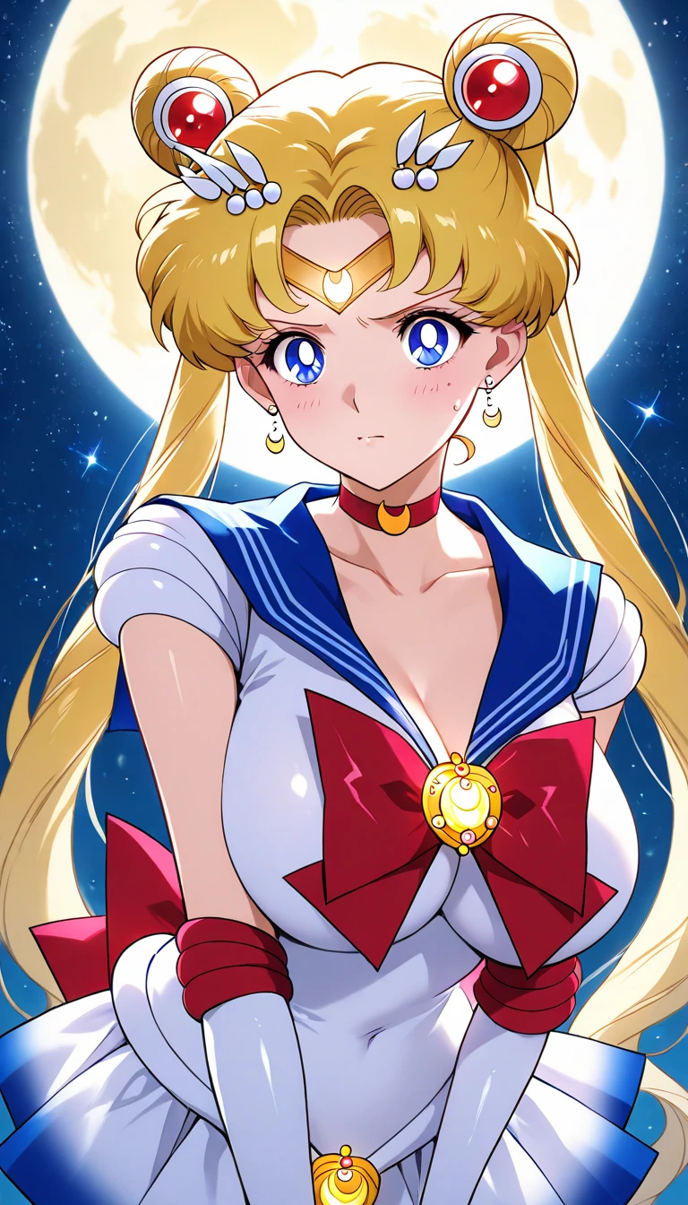 Obra maestra, Mejor calidad, absurdos, perfect anatomy, 1 chica, solo,  Luna, 1990s \(Estilo\), rubia marinero luna, de pie, sonrisa, tiro de vaquero, Uniforme Marinero Senshi, cuello marinero, Falda azul, Guantes de codo, en pose de espaldas, shows off his booty, Backward, sin tanga, big booty, ultra mini falda, (detallado:1.3), ultra high resolution, ultra detallado, Highly detallado face and skin texture, detallado eyes, double eyelids, dynamic light, (cara muy detallada) en pose de espaldas, shows off his booty, Backward, (ambas manos en su trasero), levantando su faldita.