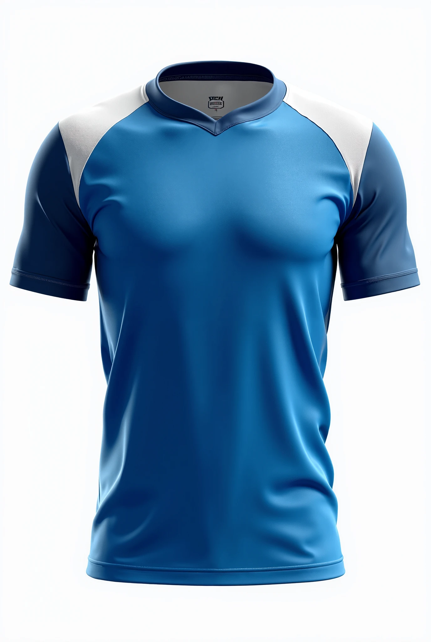 Create a jersey design with following ideas
.Design: A solid blue jersey with a shadowed white outline of the team logo or name that seems to "float" just above the fabric.
Details: The shadow effect can be extended to the sleeves and collar for a 3D appearance.
Logo Placement: Centered, with the shadow extending around it.