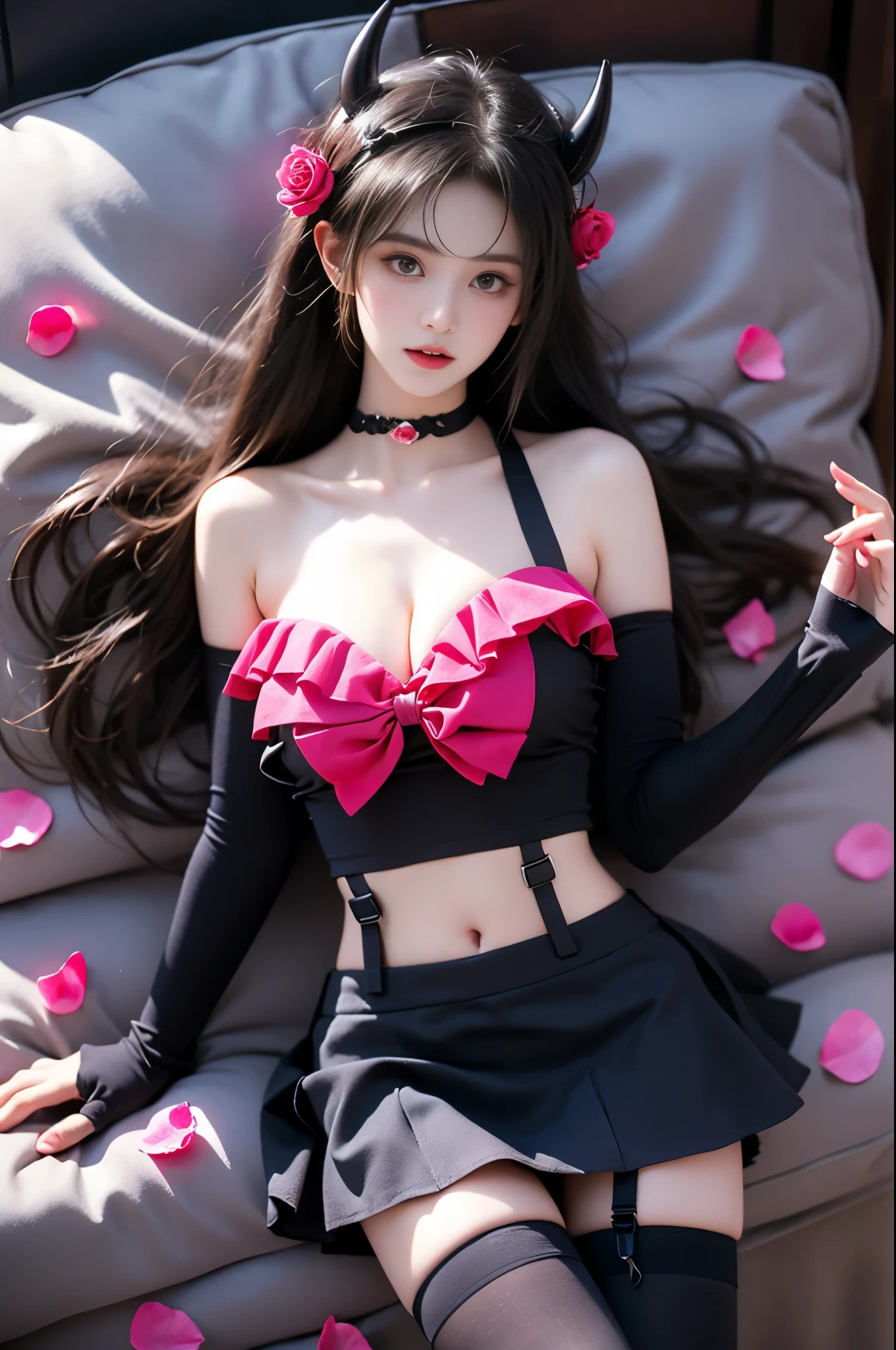 long sleeves, off shoulder bra navel layered skirt butterfly hair ornament ((Full body display, full-body shot)), Sweet maiden, sweet smile, Multi-colored hair,Striped hair,Cross Bangs,Messy hair,Colored contact lenses,Flower-shaped pupil,make up,shy,Blush,Parted lips,Heavy breathing,moan,torogao,Surrealism,Realism,Movie Lighting,Relief,Sony FE GM,Retina,masterpiece,precise,Anatomically correct,Textured Skin,Super Detail,High Detail,best quality,Beautiful dance dynamics, Bright pastel colors, Visible cleavage, Pretty and beautiful, Sexy long legs, Ethereal,Mixing reality and fantasy elements, Complex patterns, rich and colorful