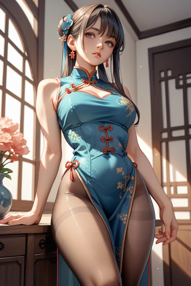 Top quality,Optimal resolution,(Wet Princess Dress),Very detailed, She has a pair of white ponytails,Young women,charm,Design intricate clothes,blue eyes,Huangui Yunguangtian,Elegant and charming,((Wet people,it's foggy,water)),Leg ring,Anklets,night,Small Lighting,charm的姿势,elaborately designed clothes,Beautifully decorated,出water芙蓉,Garter
