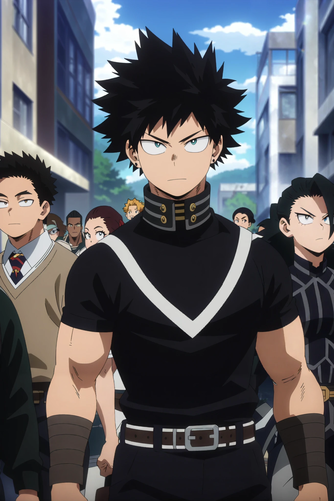 Tall and extremely muscular young man, with black hair wearing a bad boy style outfit but handsome and charming, He is a student at an Adult College where all the women look at him, anime styling.
Daytime, detailed anime lighting, colorfull.
My Hero Academia character, MHA style, anime style, my hero academia, boku no hero academia, animated. Anime, Best Quality, Masterpiece, High Resolution, 4K, perfect body, perfect eyes, perfect eyes, Full Quality, colorfull, Looking at viewer, Anime, Anime Style, High Resolution.