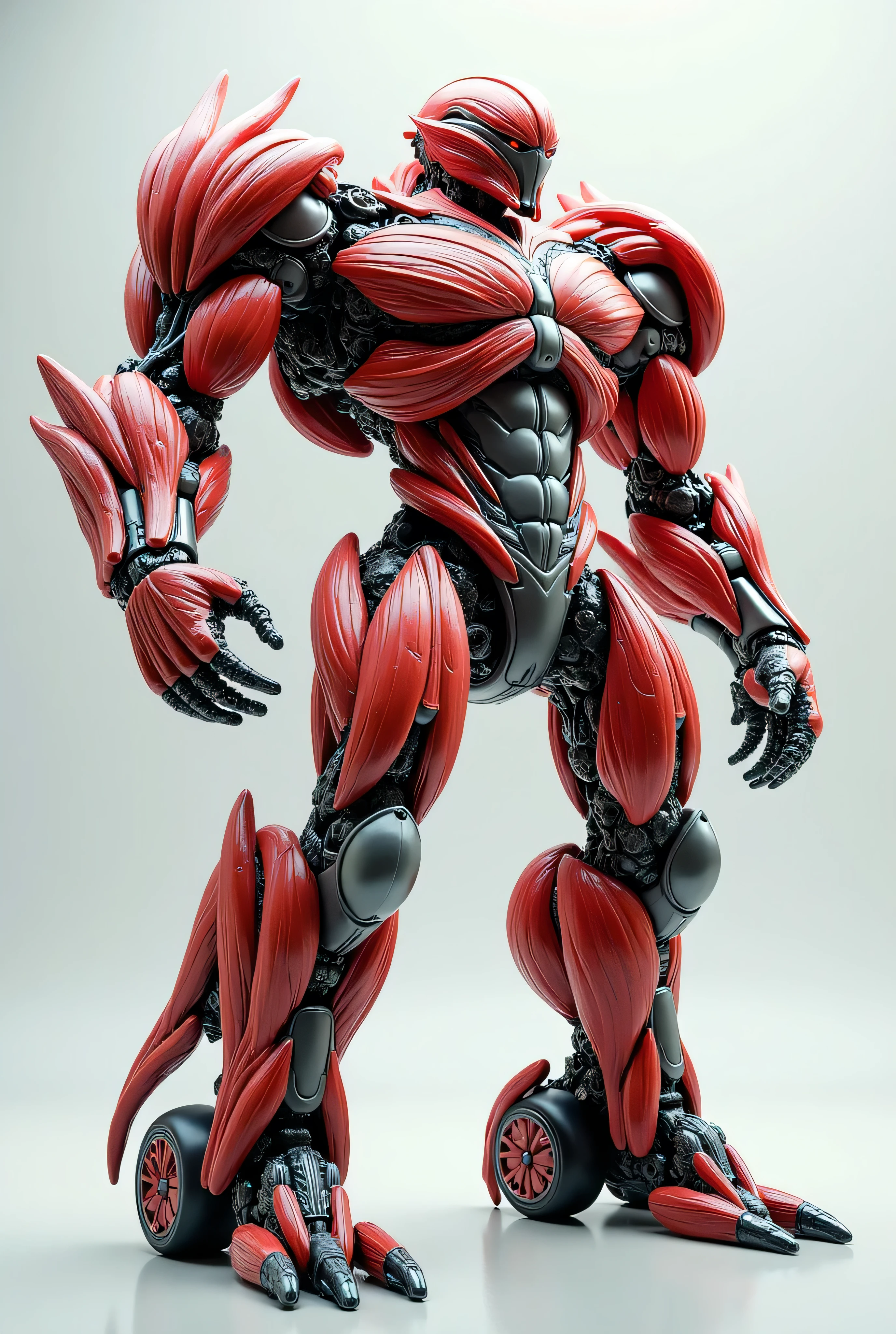 A close up of a toy robot with a red body and black legs - SeaArt AI