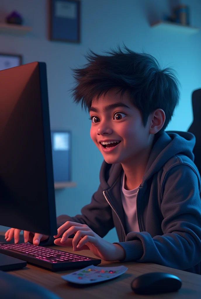 (masterpiece, best quality), (Complex lighting), 1 boy, Solitary, Wukong , black eyes, Smile, Sit in front and play games, background in the esports room,(Sulfur storage),(Goatee and gray hair),