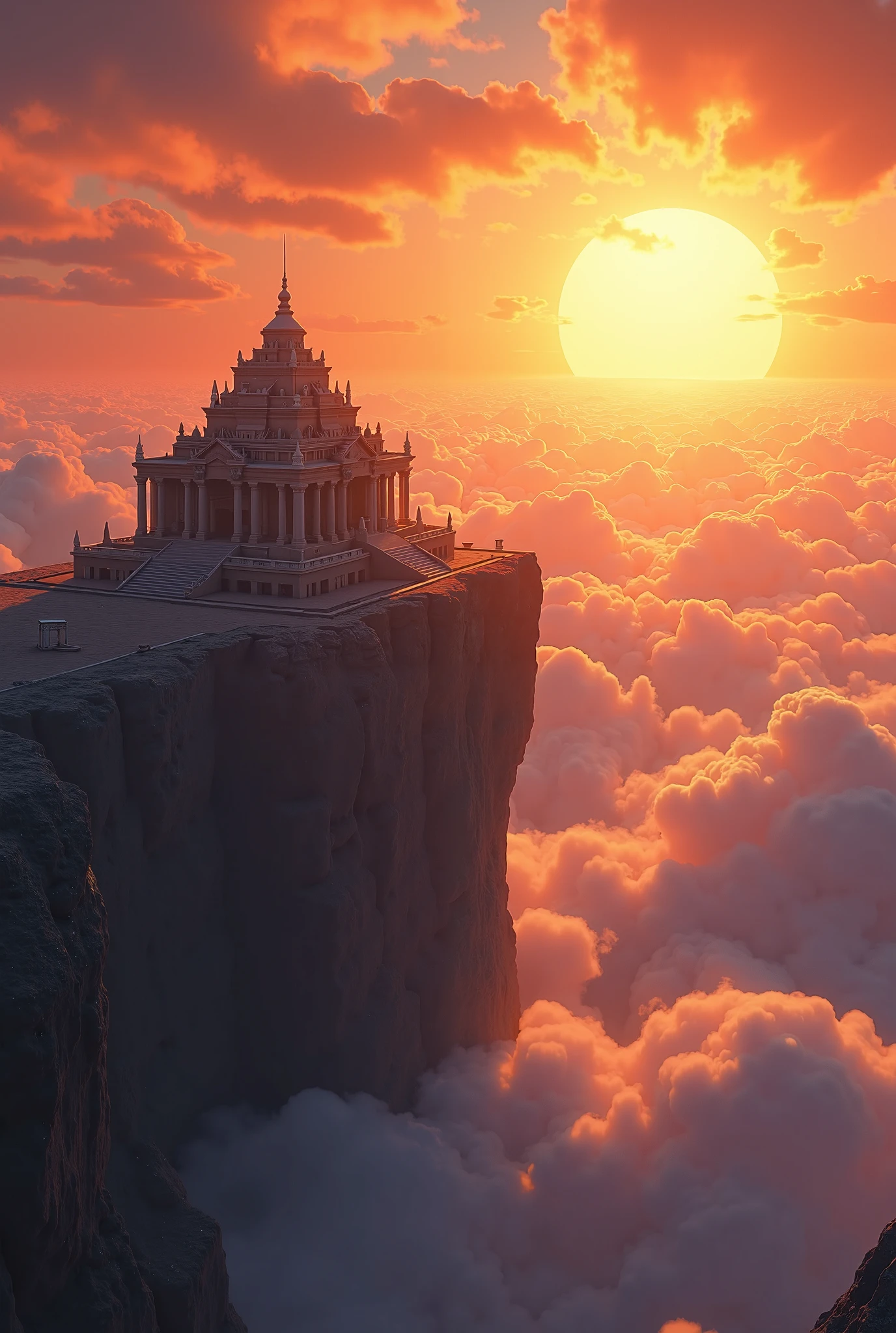 Arafed view of a castle on a cliff above the clouds - SeaArt AI