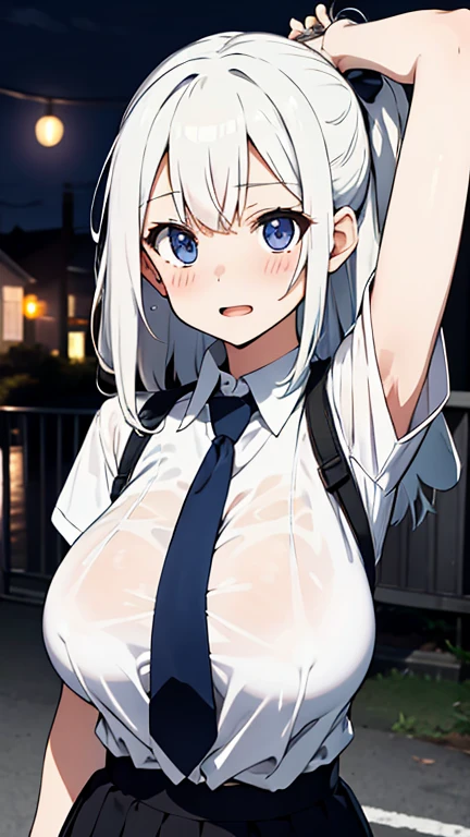 masterpiece, Highest quality, night, outside, One Girl, White shirt, Big Boobs, Transparent nipples, Shorts, Put your hand in and grope your crotch, Super detailed