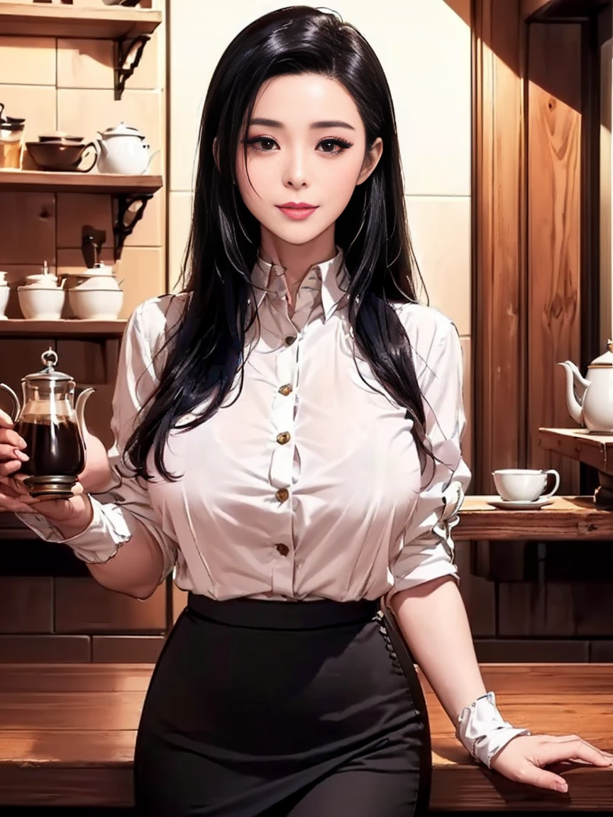 64K Ultra HD、NFFSW、 top-quality、tmasterpiece:1.2)、(hentail realism、Photorealsitic:1.37)、ultra - detailed、1girl in、Beautiful Japanese woman、独奏、Beautiful detailed sky、Detailed Cafe、natta、It's standing、Date、(blush of nose)、(A smile:1.15)、(Mouth closed)very Bigger breasts、 Upright and transparent、The cleavage protrudes、beatiful detailed eyes、(Shirt with collar:1.1)、natta、dampness、Business clothes、Sateen、White lace、(Long:1.2)、Legs are spread apart