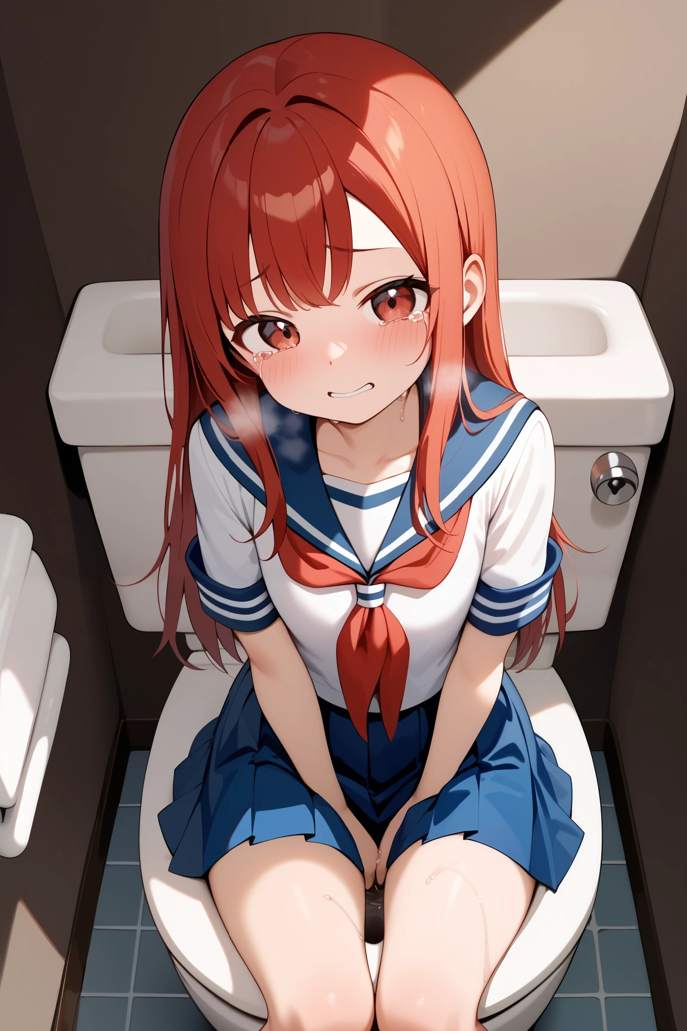 There was a woman sitting on the bathroom floor, the anime girl is crouching, beautiful anime girl crouching, in bathroom, Anime art wallpaper 8 K, Anime art wallpaper 4k, Anime art wallpaper 4 K, clean and meticulous anime art, 4K anime wallpaper, Beautiful Anime High  Girls, in bathroom, high definition anime art, clean anime art