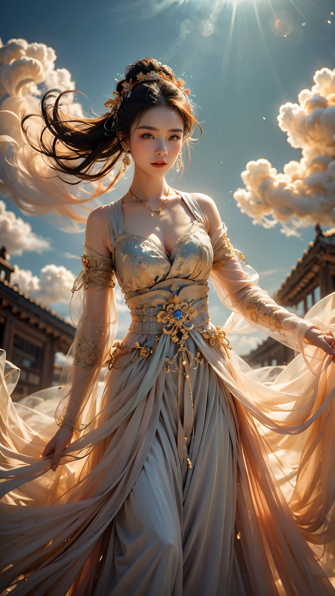 1girl,dunhuang,in white clouds,clouds,fog,smoke,
masterpiece,best quality,32k uhd,hdr,dtm,cinematic lighting effects,wide shot,wide-angle lens,super vista,super wide angle,exquisite facial features,super delicate face,best fingers,