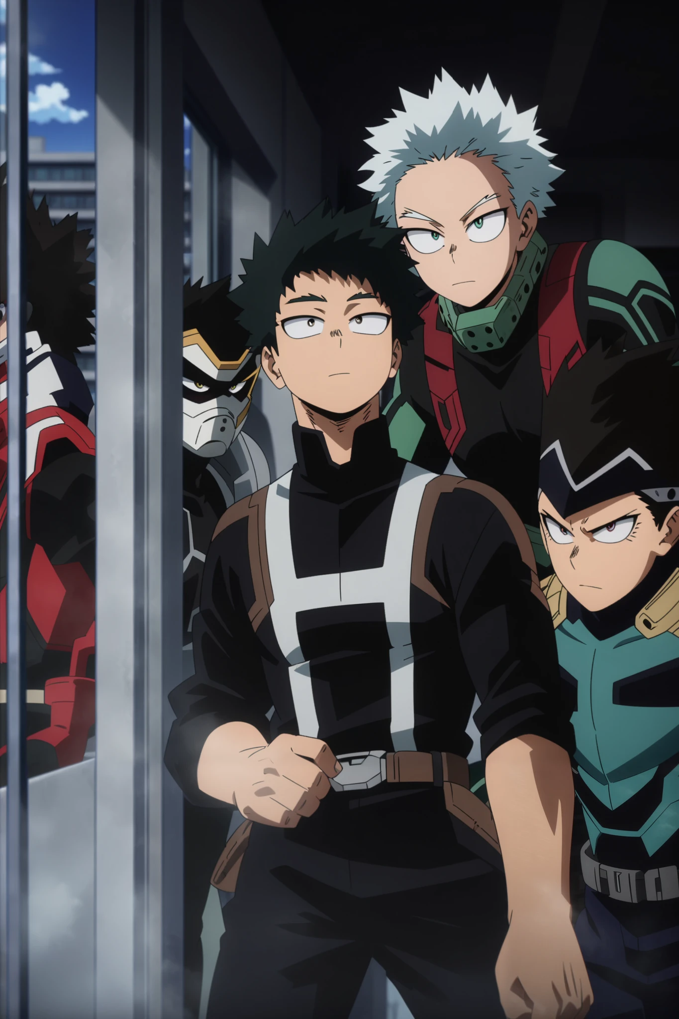 A bunch of professional heroes from various nations running towards action together. Superheroes.
Big city avenue background, sitting next to window, Daytime, detailed anime lighting, colorfull.
My Hero Academia character, MHA style, anime style, my hero academia, boku no hero academia, animated. Anime, Best Quality, Masterpiece, High Resolution, 4K, perfect body, perfect eyes, perfect eyes, Full Quality, colorfull, Looking at viewer, Anime, Anime Style, High Resolution.