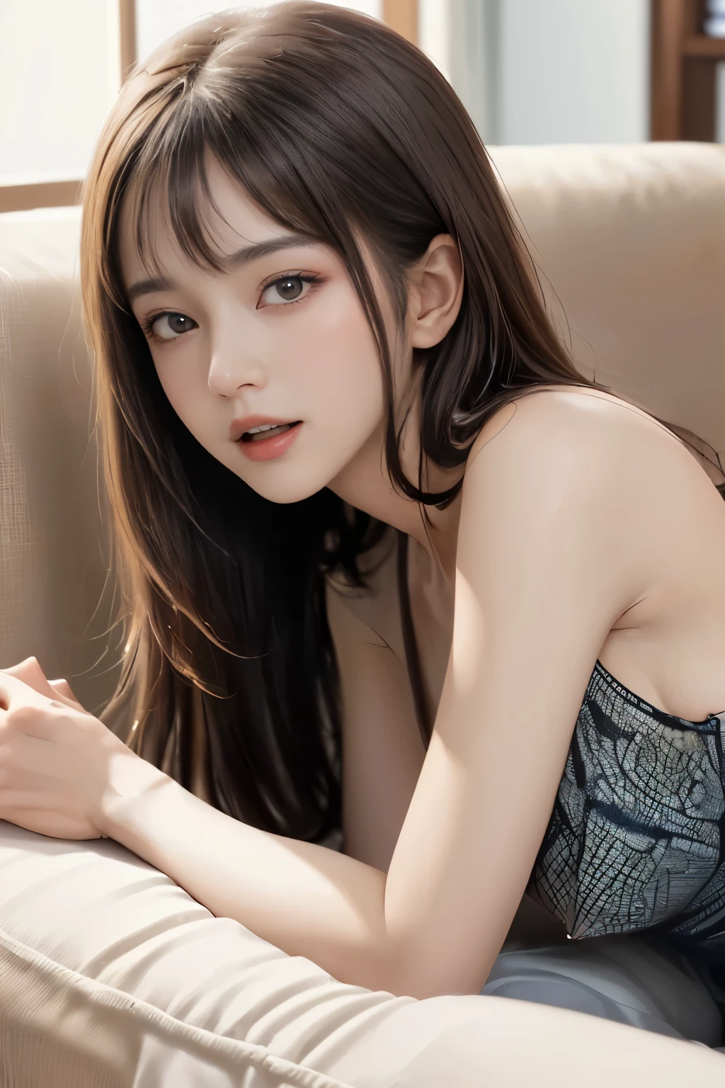 Girl lying on the sofa anime stile