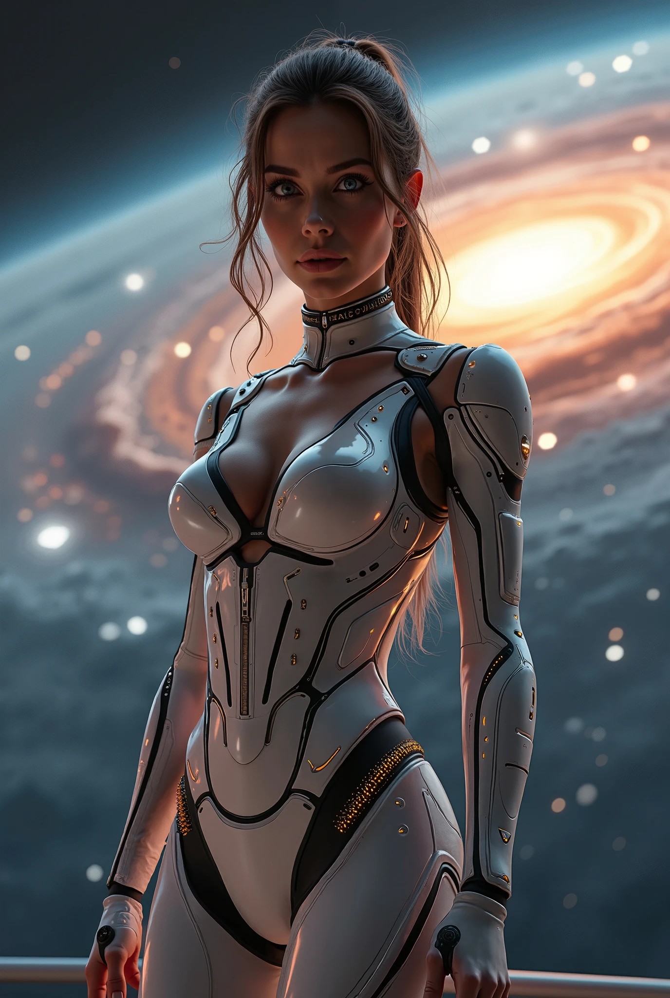 best quality, masterpiece, realistic, photorealistic, patternbodysuit, geometry plugsuit,  1girl, solo, looking at viewer, detailed background, in space, sun, nebulas, night, \(dark environment\)
BREAK
cosmos, gas clouds, raytracing 