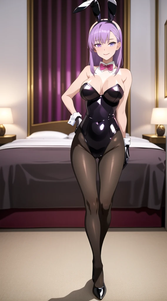 (Huge breasts:2.0),(垂れ下がったHuge breasts:2.0),brown eyes,((High leg:2.0)),((leaning forward:1.5)) ,((hands on knees:2.0)),beautiful detailed eyes, sexy, beautiful, Big eyes, Droopy eyes, Anime-style image of a woman with rabbit ears and a black bodysuit,(black bunny girl:1.5),The best smile:1.5,((Wide Eyes:1.5)),(eye shadow:1.5),(Slightly red cheeks:1.5),(Plump lips:1.5),(((High leg:2.0))), (strapless:2.0),((bedroom:1.5)),(strapless:2.0),(Light-reflecting latex:1.5),((Elbow-length black leather gloves:2.0)),Big beautiful eyes:1.5,Cute like an idol, Perfect Skin,((black leather opera gloves:1.5)),(black leather thigh high boots:1.5),((Black Hair:1.5)),((black eye:1.5)),(Huge breasts:1.8),(垂れ下がったHuge breasts:1.8), ((Highest quality:2.0)),Perfect Anatomy,(((Highest quality:2.0))), 4K, masterpiece, Very detailed, Studio Lighting,Boob proportions, Fascinating anime, , Very detailed全身, Anime very detailed, Perfect body with realistic shading, have large breasts, Azur Lane Style, Photorealistic perfect body, Smooth anime CG art