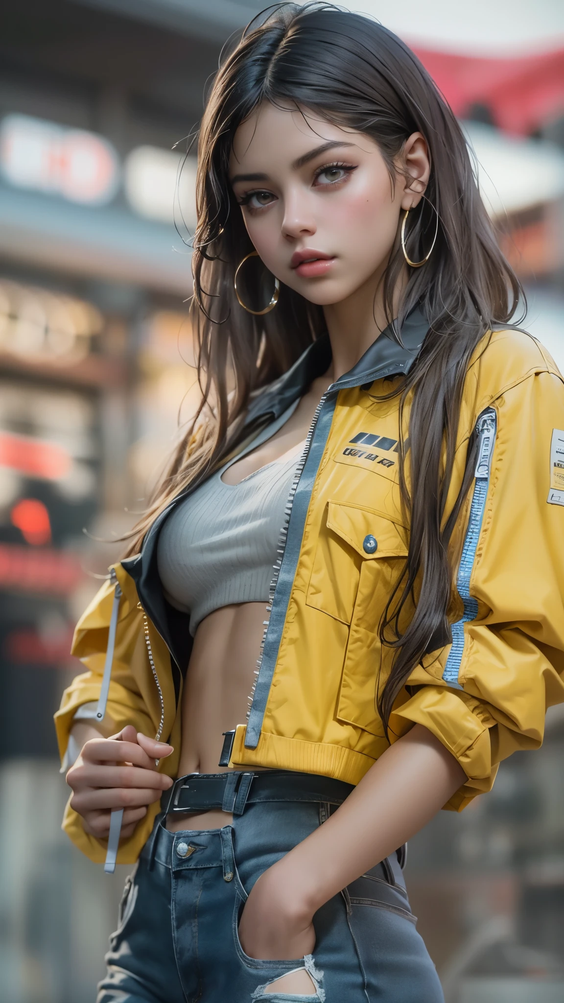 A Korea girl sleeping on floor, in church , top view details face , details body , wear bomber jacket yellow