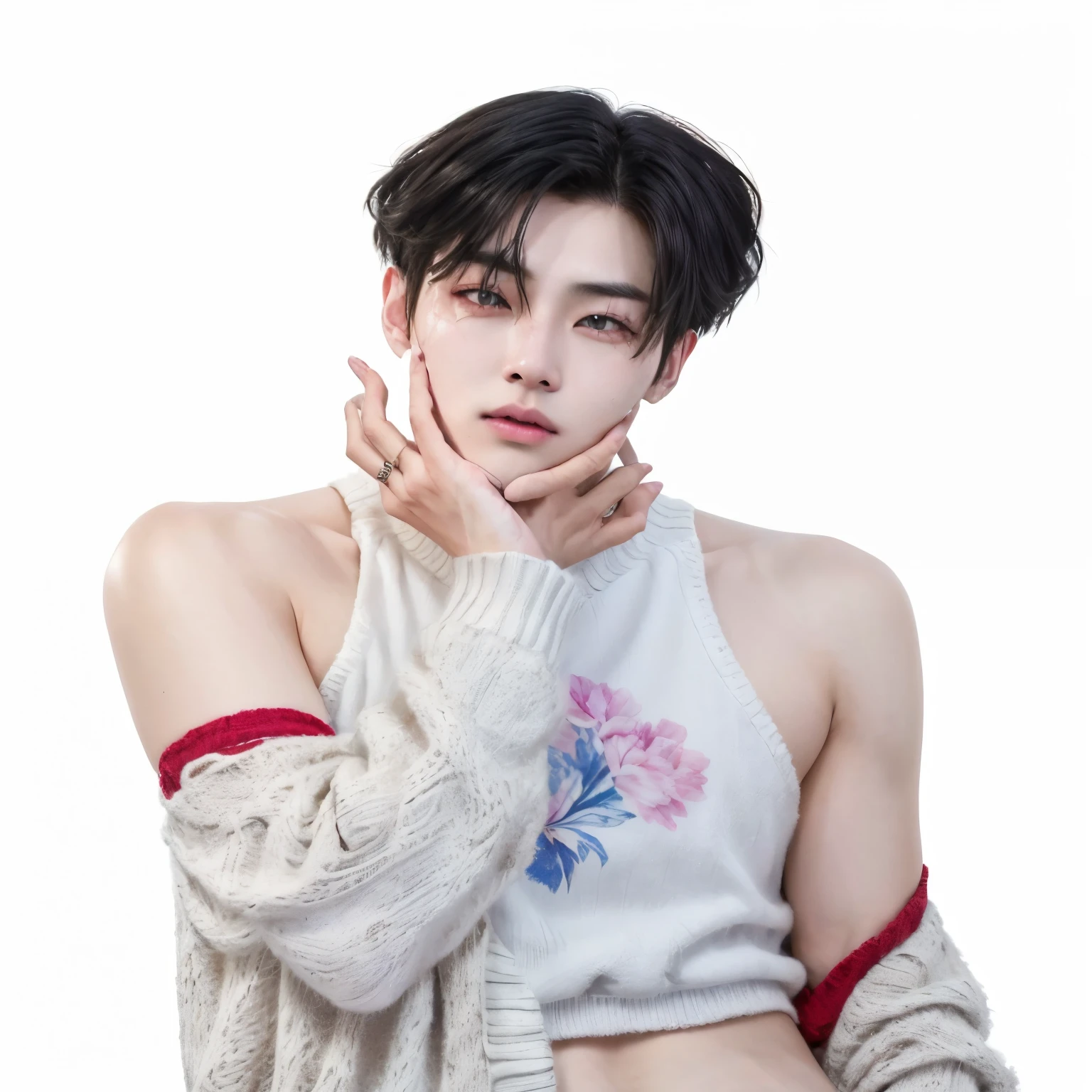 a close up of a person wearing a white shirt and a sweater, kim doyoung, inspired by Bian Shoumin, cai xukun, jinyoung shin, hyung tae, heise jinyao, hong june hyung, taejune kim, jung jaehyun, full body xianxia, male ulzzang, sakimichan, bladee from drain gang, sha xi
