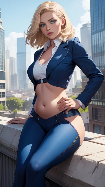 unparalleled masterpiece, ultra realistic 8k CG, perfect artwork, (1girl:1.1) , solo, ((perfect female figure)), (nsfw), looking at viewer, mature female, bimbo, standing, (teasing), best quality:1.1 , seductive posture, sexy pose, alluring, (beautiful), (curvy), (thick), blonde hair, (blue eyes:1.2), short hair, earrings, jewelry, denim vest, open vest, black pantyhose, black shirt, denim skirt, striped long sleeves, blue skirt, toned legs, fit, (abs:1.1), (big butt:1.4), peach ass, (athletic body:1.2), (large breasts:1.3, (big_breasts:1.1), wide_hips:1.5, narrow waist, small waist:1.5, slender body:1.2, thick thighs:1.3), (shiny skin:1.2), (hdr), (street:1.2), Nikon D850 film stock photograph Kodak Portra 400 camera f1.6 lens, rich colors, lifelike texture, dramatic lighting, unreal engine, trending on ArtStation, by Gerald Brom, by Frank Frazetta, by Luis Royo, by J