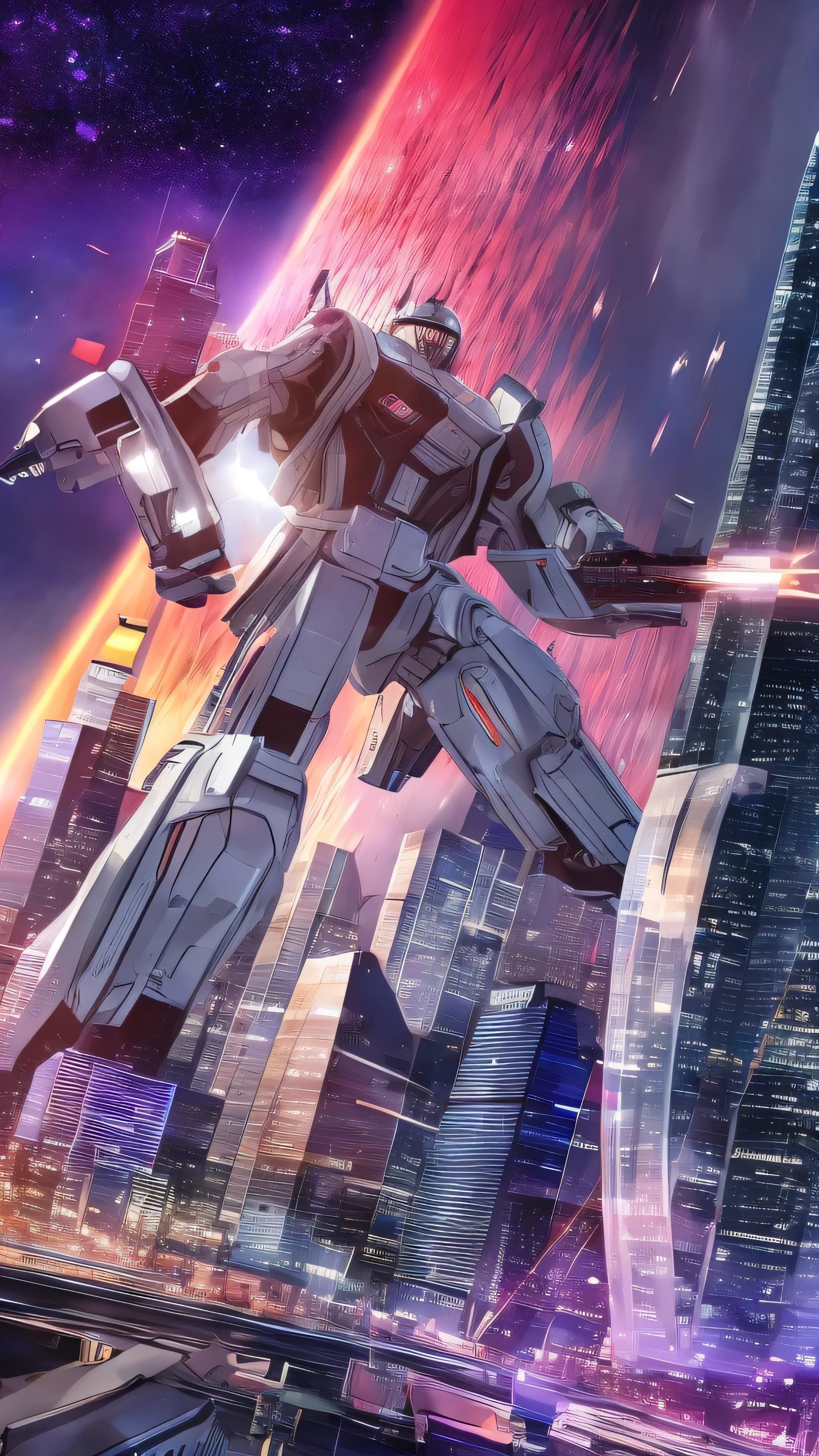 in high definition， giant robot in the city（ Gundam SEED）Is 、 is fighting in outer space with the Earth in the background、 the Milky Way galaxy in the background 。