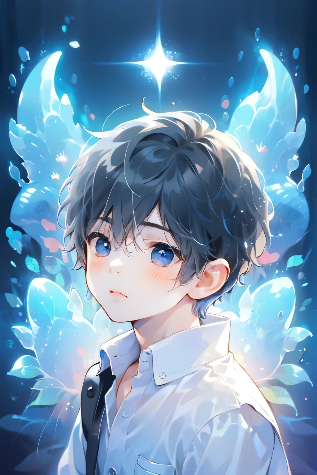 ((1-boy :1.5)),(( adult male:1.0)),black hair,(very short hair:1.0),braid hair,(odd-eyes:0.85),((Kirakira eyes :1.0)),A confused face,(looking up:0.8),Fantasy Fantasy,((kawaii)),(crouching:0.5),(hugging a stuffed Shiny slime-Monster:0.5),((dodge pattern background:0.85))