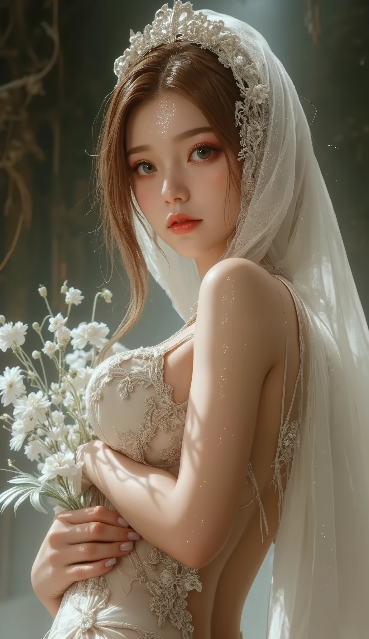 (Top quality photo of a super beautiful woman in sexy lingerie standing in front of a wall covered with flowers:1.2),（By Luis Royo, fantasy and erotic, :1.2),Beautiful and sophisticated woman, Surreal portrait of a beautiful girl, Shiny natural skin texture,(particles of light are floating ), (Perfect Anatomy, Perfect female body:1.2),Close-up photos,  Shiny natural skin texture, Fantasy Art, Soft front light, Beautiful expression, Kawaii face,(hyperdetailed face, Looking at Viewer), Detailed eyes, Black eyes, Lustrous lips ,Beautiful breasts,(Large breasts, Nipple ,Camel toe: 1.2),  Fine eyes, Clear and eye-catching, beautiful and alluring, thin waist, slender physique, Beautiful figure, Red lips, ((Black hair, Long hair)) , 1 Screen View, (sexyposture),(( Garter and garter belt)),(Smile),(Best Quality, masutepiece, ultra-detailliert, 超A high resolution, Photorealistic, Raw photo, absurderes, absolutely resolution:1.4),