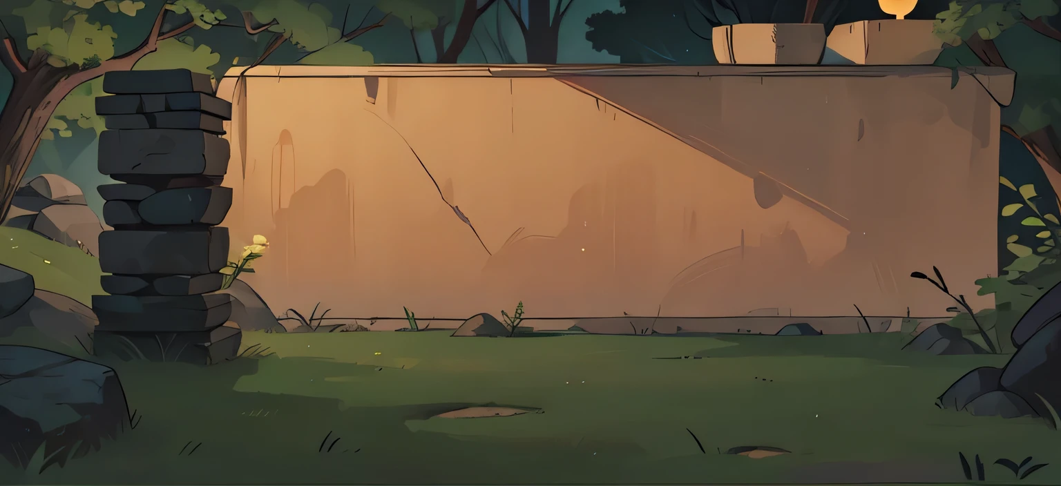 night view,forest,The Boulder,Cartoon,Simple
