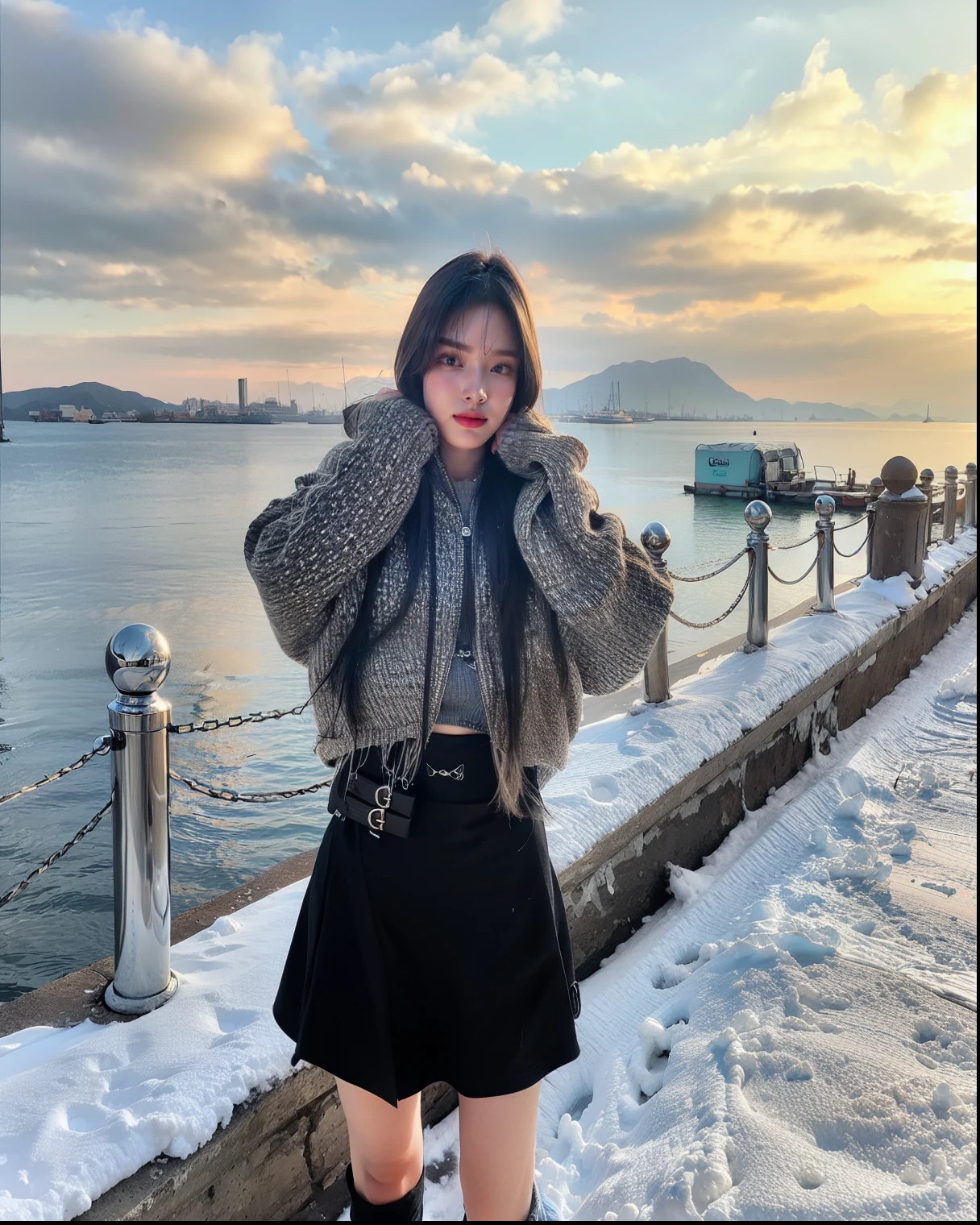 Best quality, Masterpiece, Super high resolution, (Photorealistic: 1.4), Raw photo, 1 girl, Half shoulder, Deep shadow, Low key, Cold light, On bed, Lying on back, Garter belt, See-through clothes, Open legs , white tights, gorgeous necklace, earrings, long hair, high heels