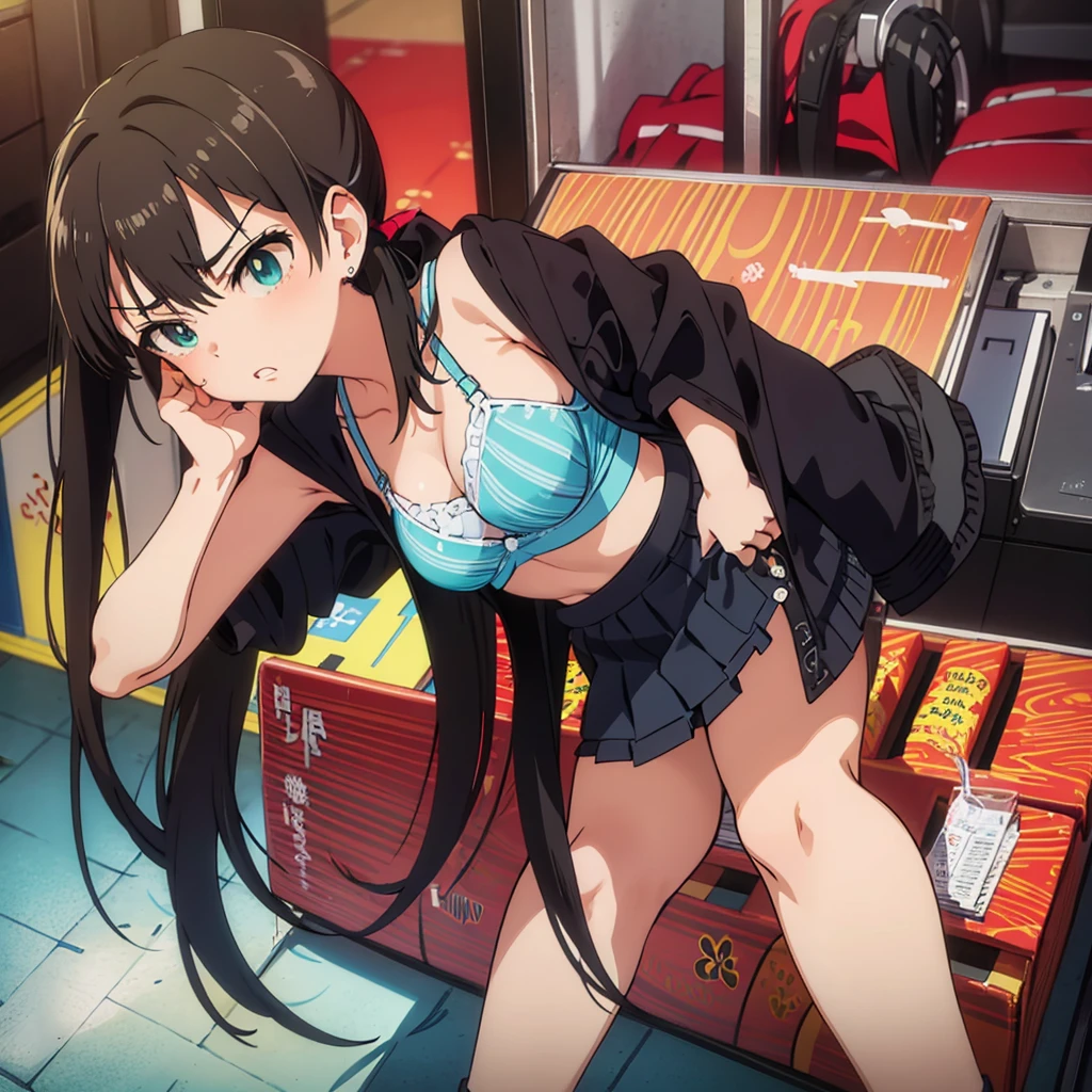 hug, (High resolution:1.4), (masutepiece:1.2), (High quality:1.3) 1girl, saten ruiko, green eyes, long hair, black hair, small breast, tank top, hot pants, cinematic lighting, pov, dynamic angle, nsfw, open mouth, smile