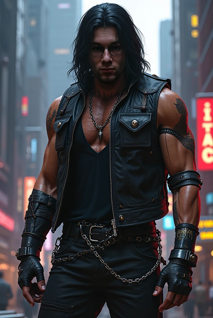 (((Full-length shot))),((Best quality)), ((masterpiece)),(detailed),very muscular build.., wears an open black leather vest on a naked body.., black leather gloves,tight leather pants and heavy boots,Instead of a right arm, a terminator-style prosthesis, He has the appearance of a punk rocker.Hyper-realistic close-up photo of a teenage boy, blue eyes,short light hair,SFW,FANTASIA,COMICS,(Photorealism: 1.4), Create dystopian masterpieces. Post-apocalyptic world. Pay attention to small details, sharp focus. The palms of the hands are clenched into fists.