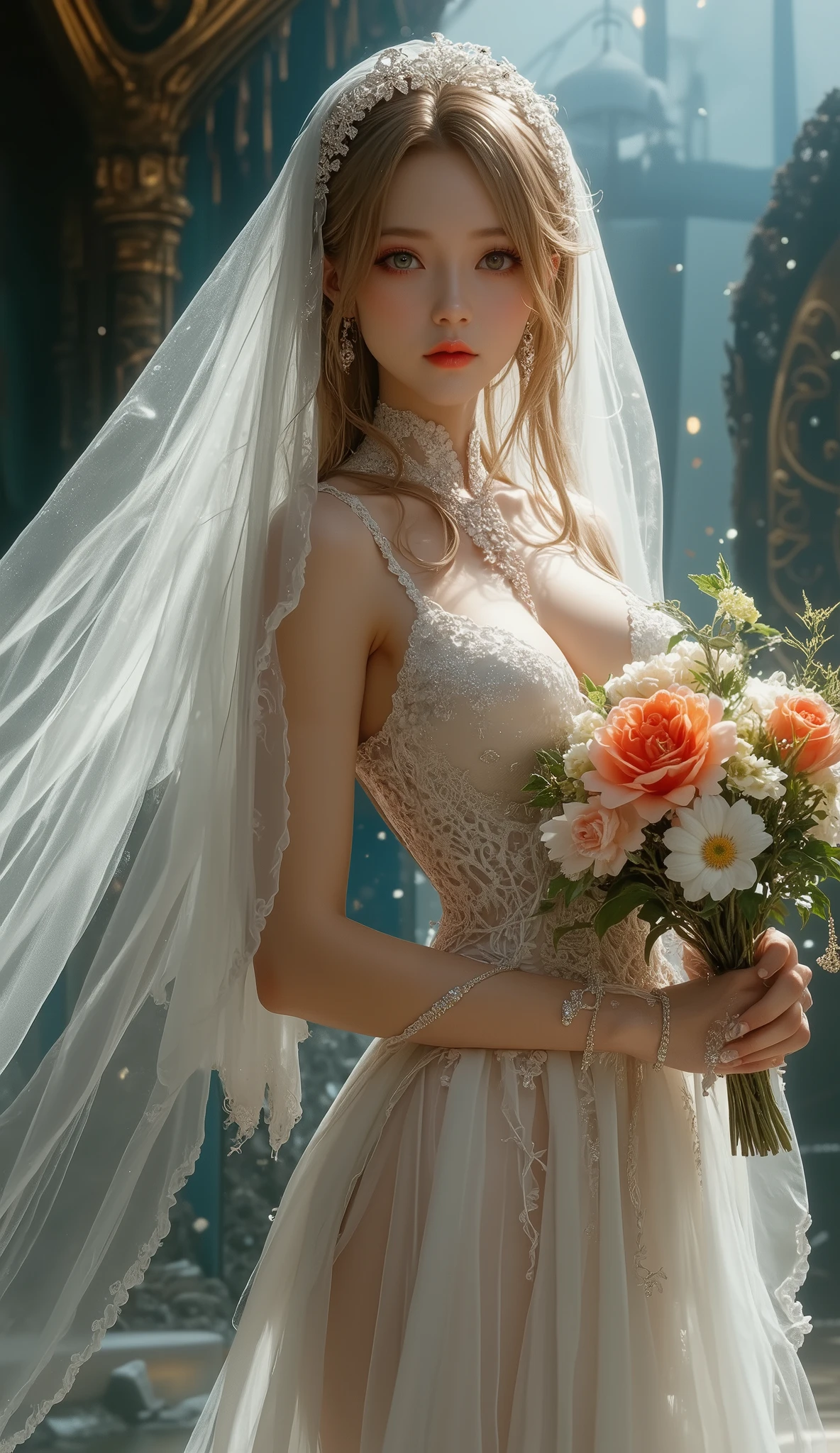 there are two white flowers that are in a glass vase, white petal, with bloom ethereal effects, white flowers, ethereal beauty, blooming effect, large opaque blossoms, soft and intricate, bloom. high fantasy, 2 0 2 2, 2022, blooming flowers, soft bloom lighting, soft white glow, flower artworks society, translucent roses ornate