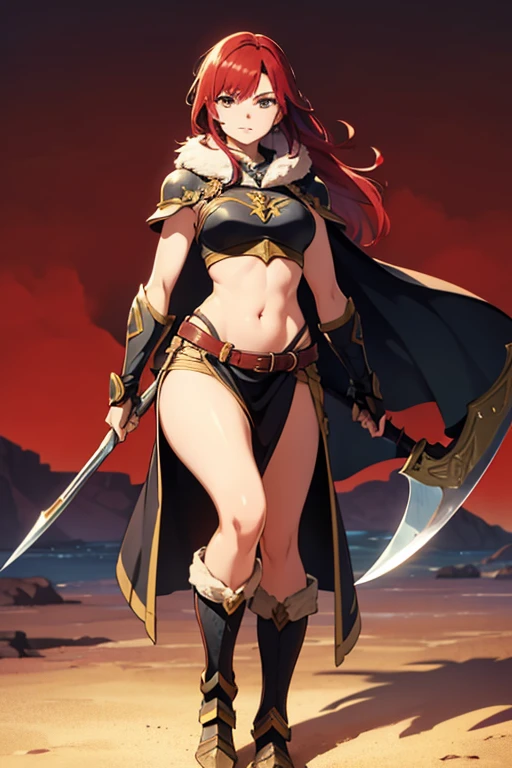 A female barbarian，alone，Amazon，Hippolyta，hunter，abdominal muscles，Woman Huntress，feather-adorned，Animal skin underwear