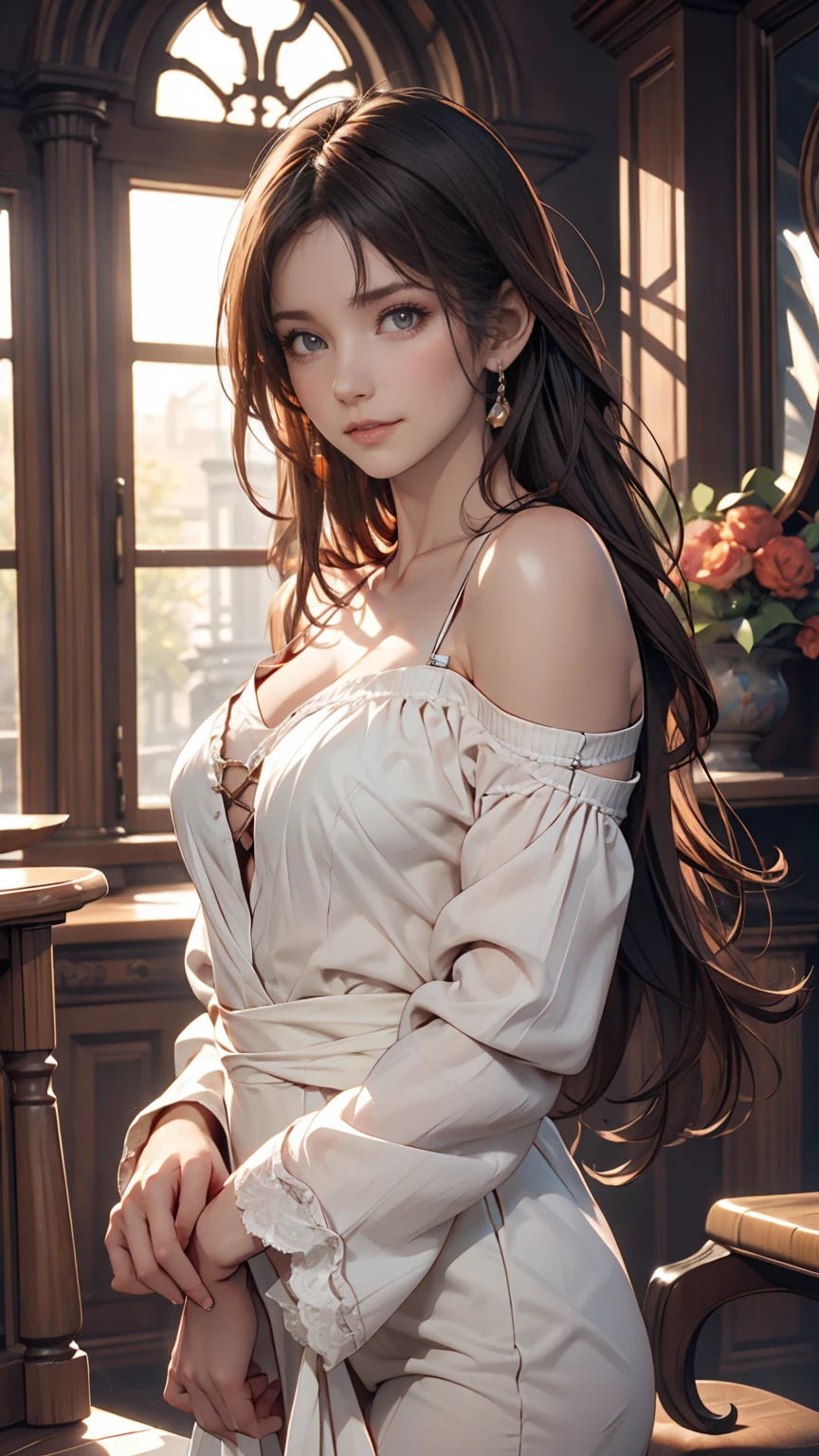 ((最high quality, 8K, masterpiece: 1.3, Ultra HD, high quality, 最high quality, High resolution, realism)) 、Marie Antoinette、Wear a Bourbon dynasty dress、Blonde、Upstyle your hair、Inside the Palace of Versailles in France、Enjoy tea time in a luxurious room
